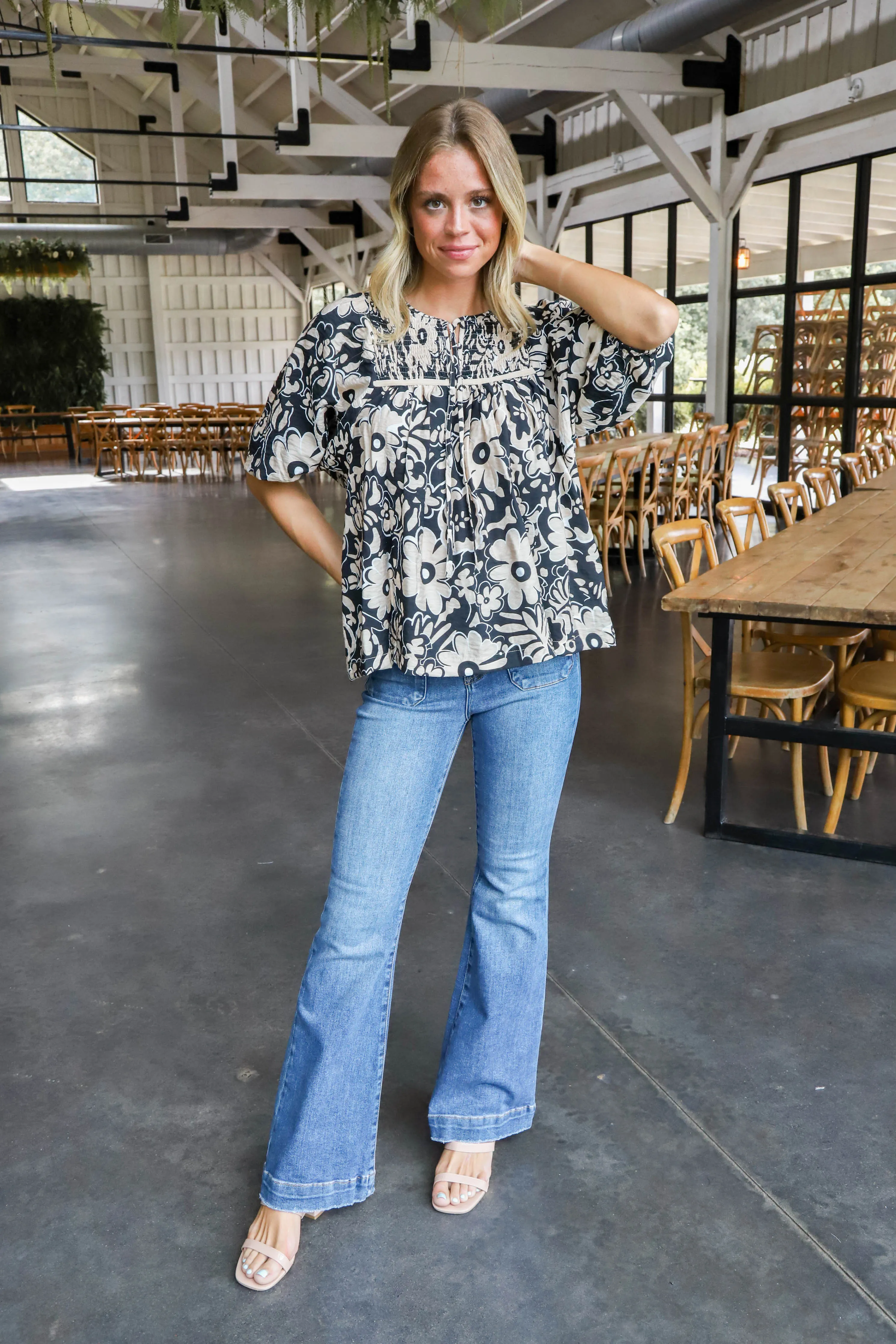 Mabel Patch Pocket Flare Jeans, Washed Dark sold by North & Main Clothing Company product image thumbnail 2