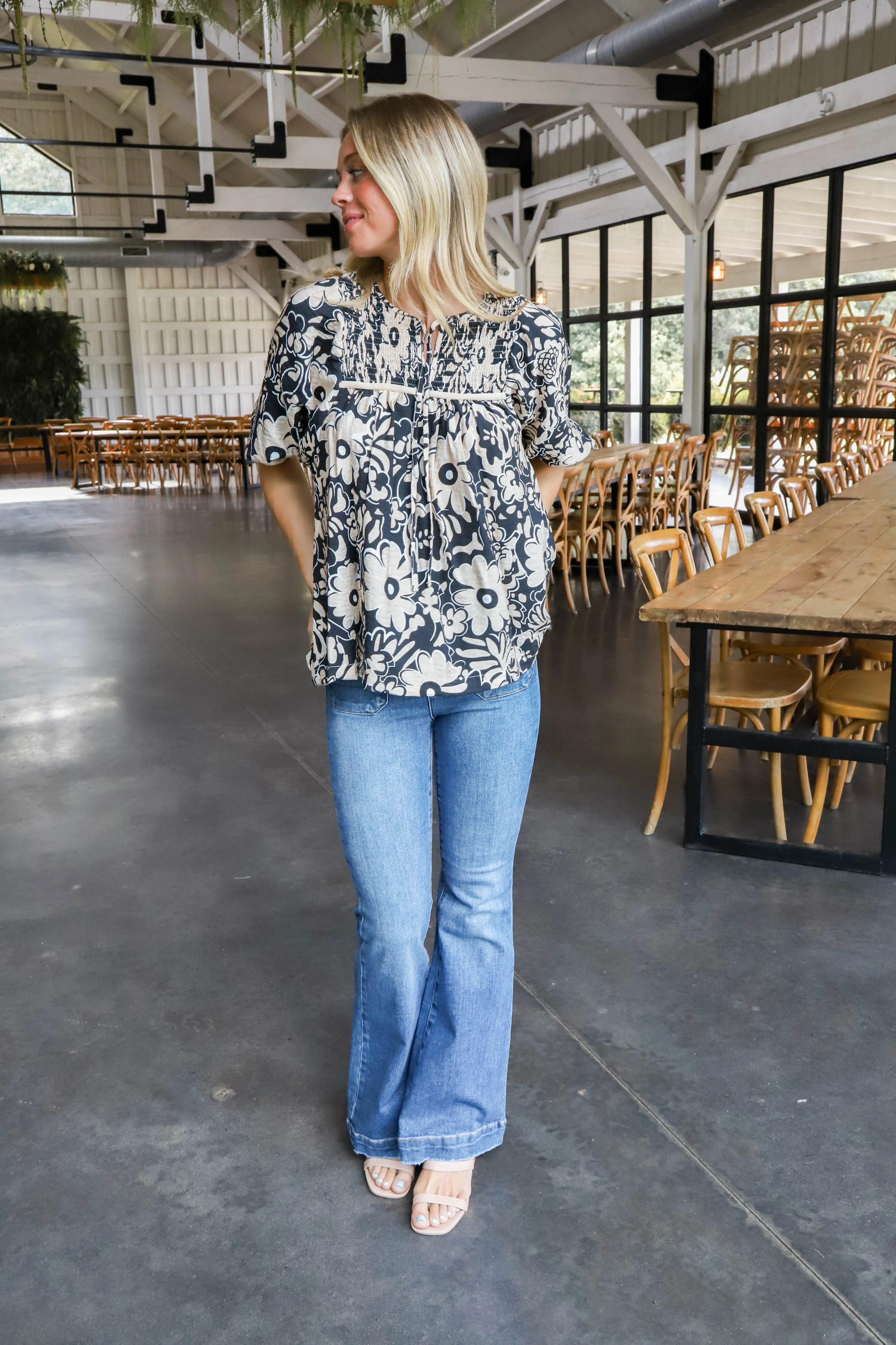 Mabel Patch Pocket Flare Jeans, Washed Dark sold by North & Main Clothing Company product image thumbnail 5