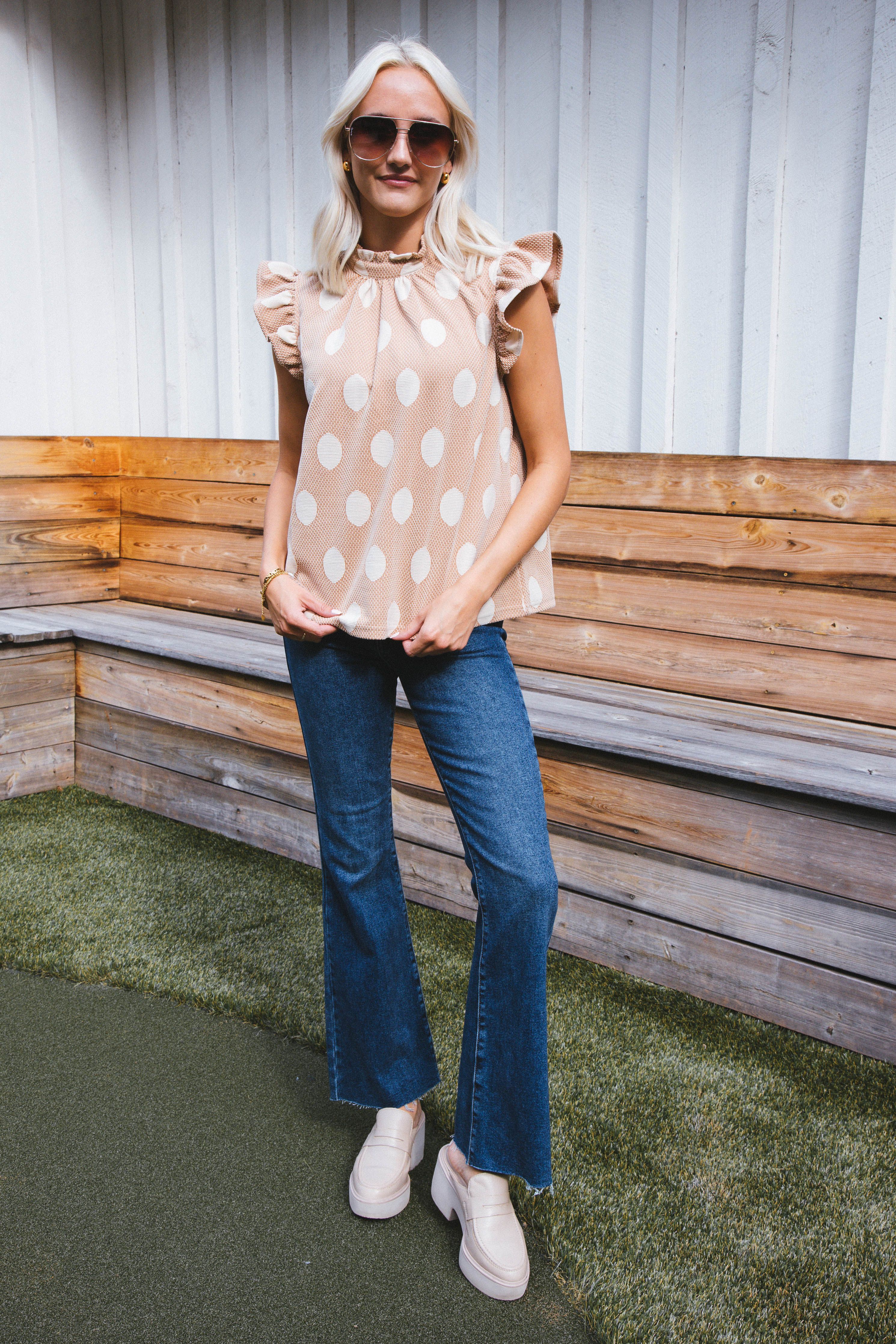 Dottie Ruffle Sleeve Blouse, Taupe sold by North & Main Clothing Company product image thumbnail 4