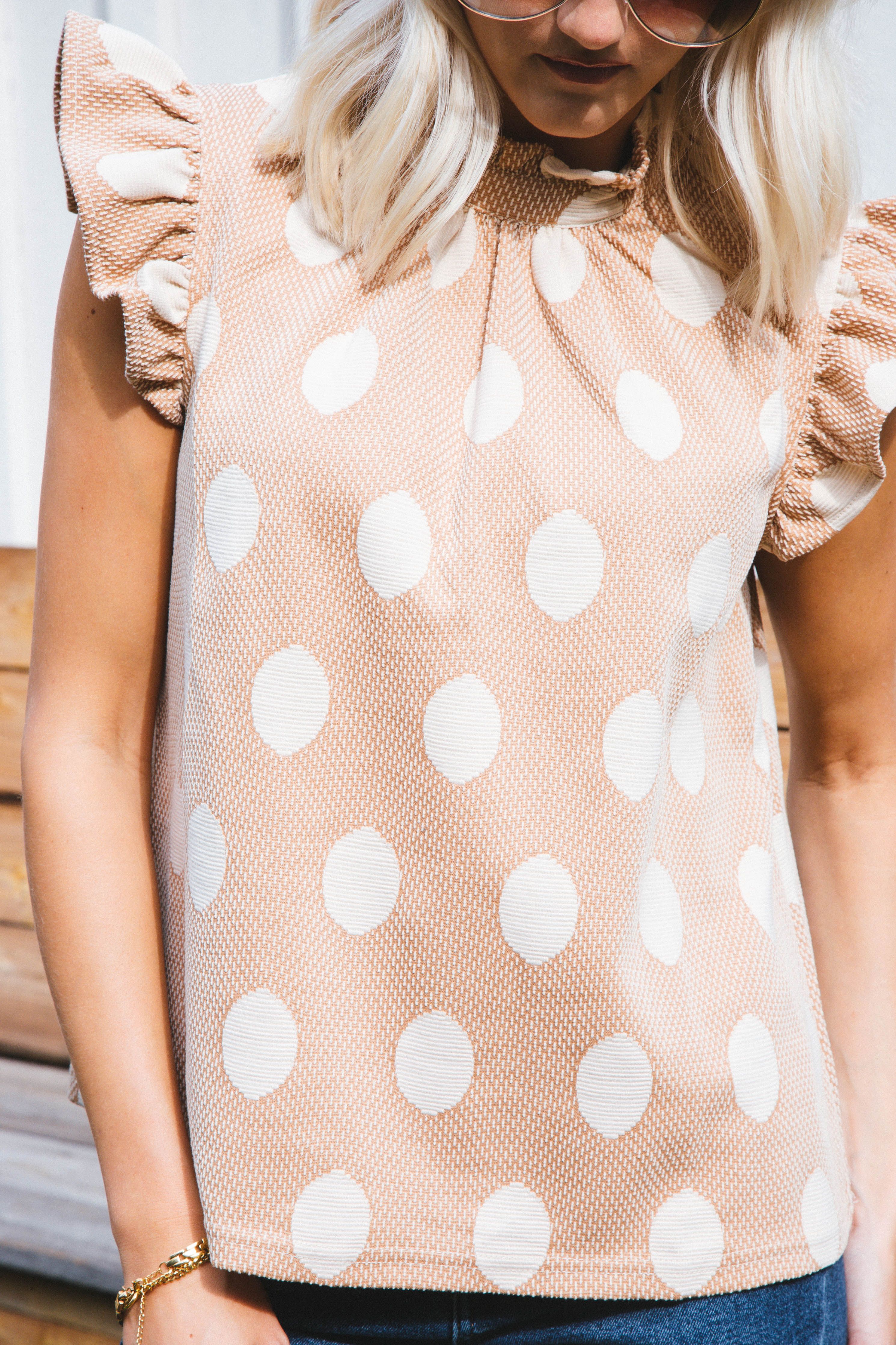 Dottie Ruffle Sleeve Blouse, Taupe sold by North & Main Clothing Company product image thumbnail 3