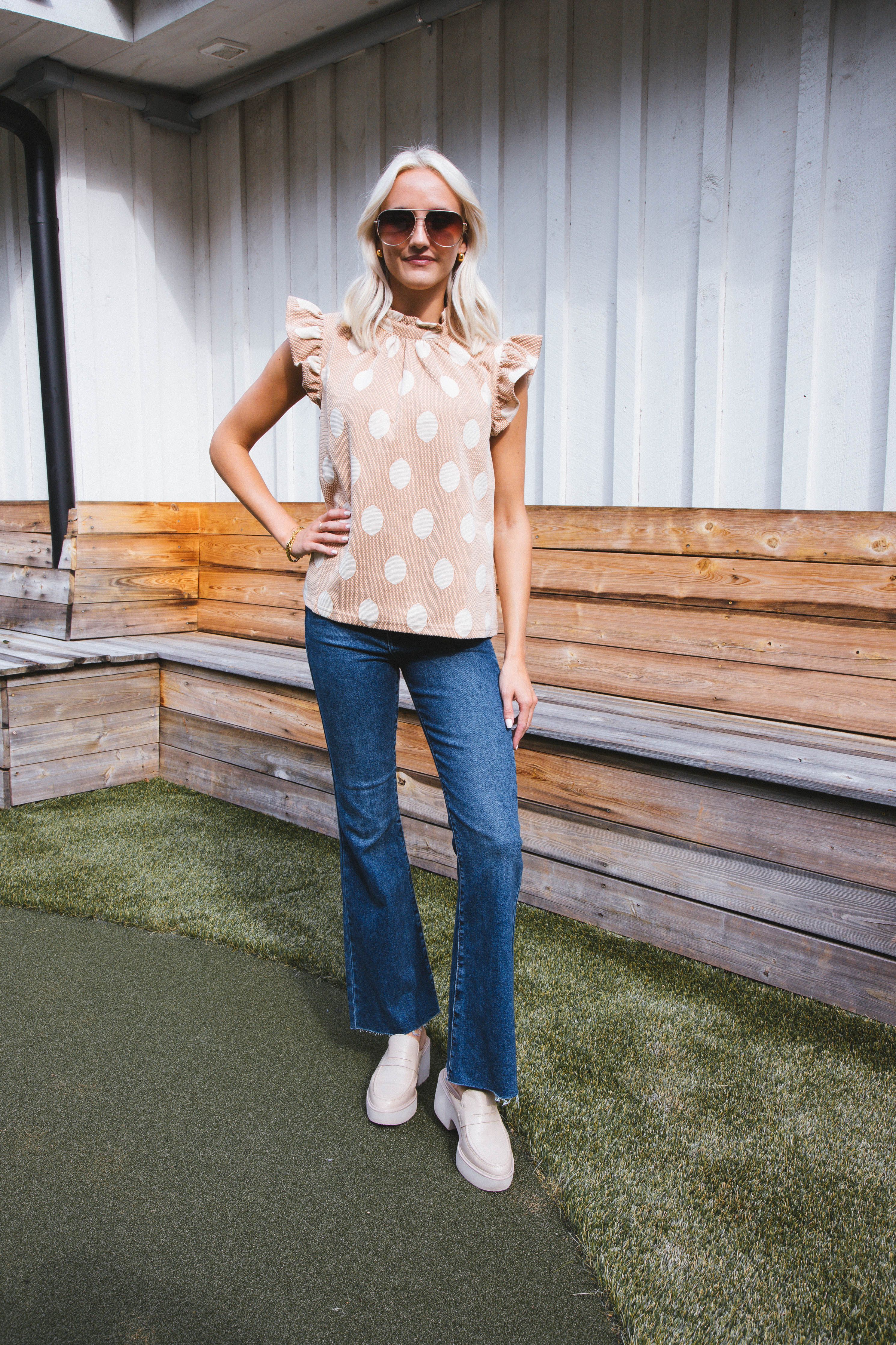 Dottie Ruffle Sleeve Blouse, Taupe sold by North & Main Clothing Company product image thumbnail 6