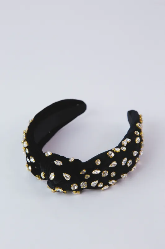 Velvet Crystal Top Knot Headband, Black sold by North & Main Clothing Company