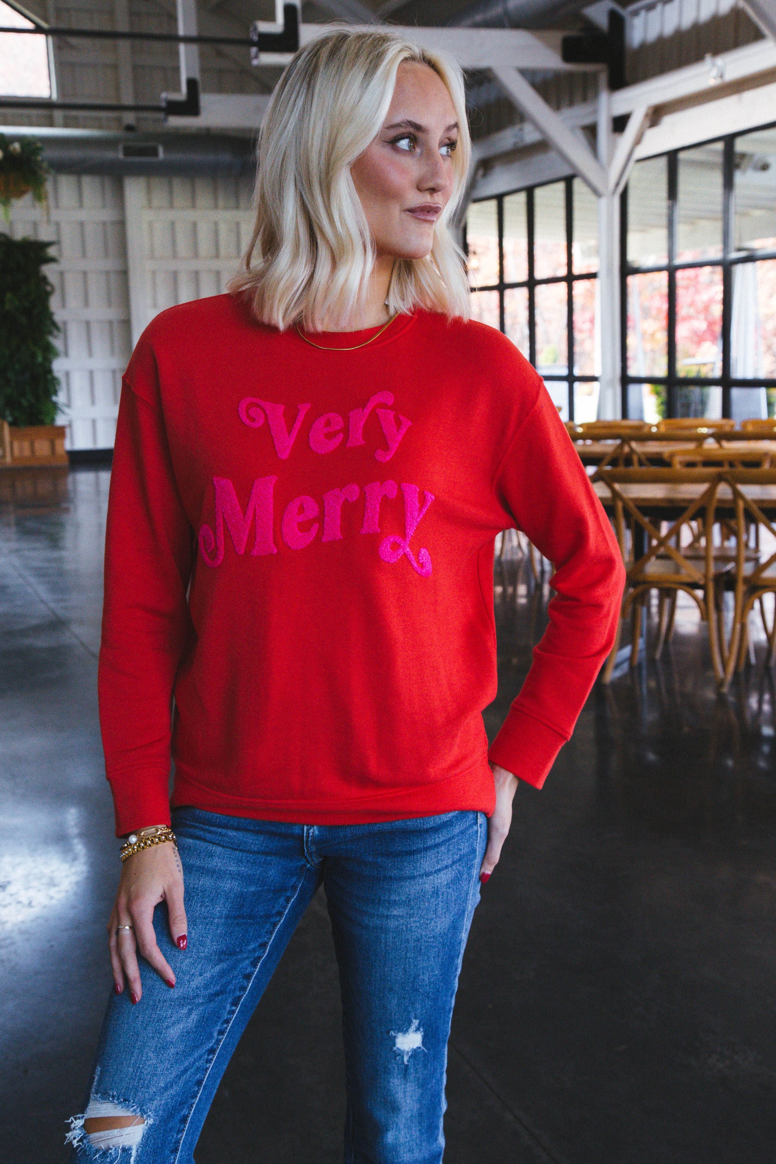Very Merry Sweatshirt, Red sold by North & Main Clothing Company product image thumbnail 4