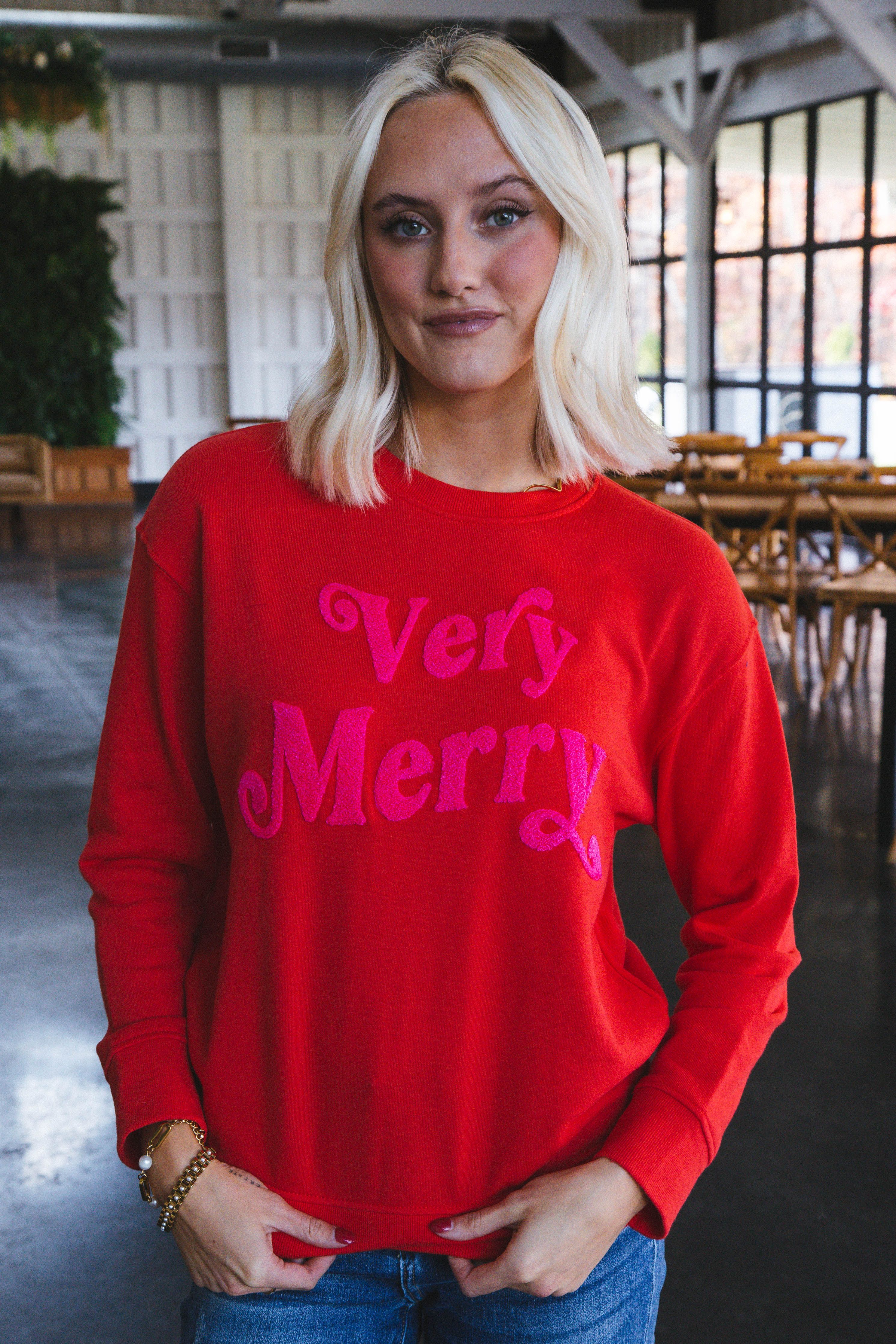 Very Merry Sweatshirt, Red sold by North & Main Clothing Company product image thumbnail 3