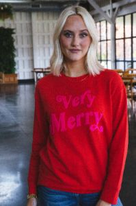 Very Merry Sweatshirt, Red sold by North & Main Clothing Company