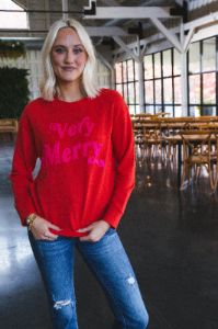 Very Merry Sweatshirt, Red sold by North & Main Clothing Company