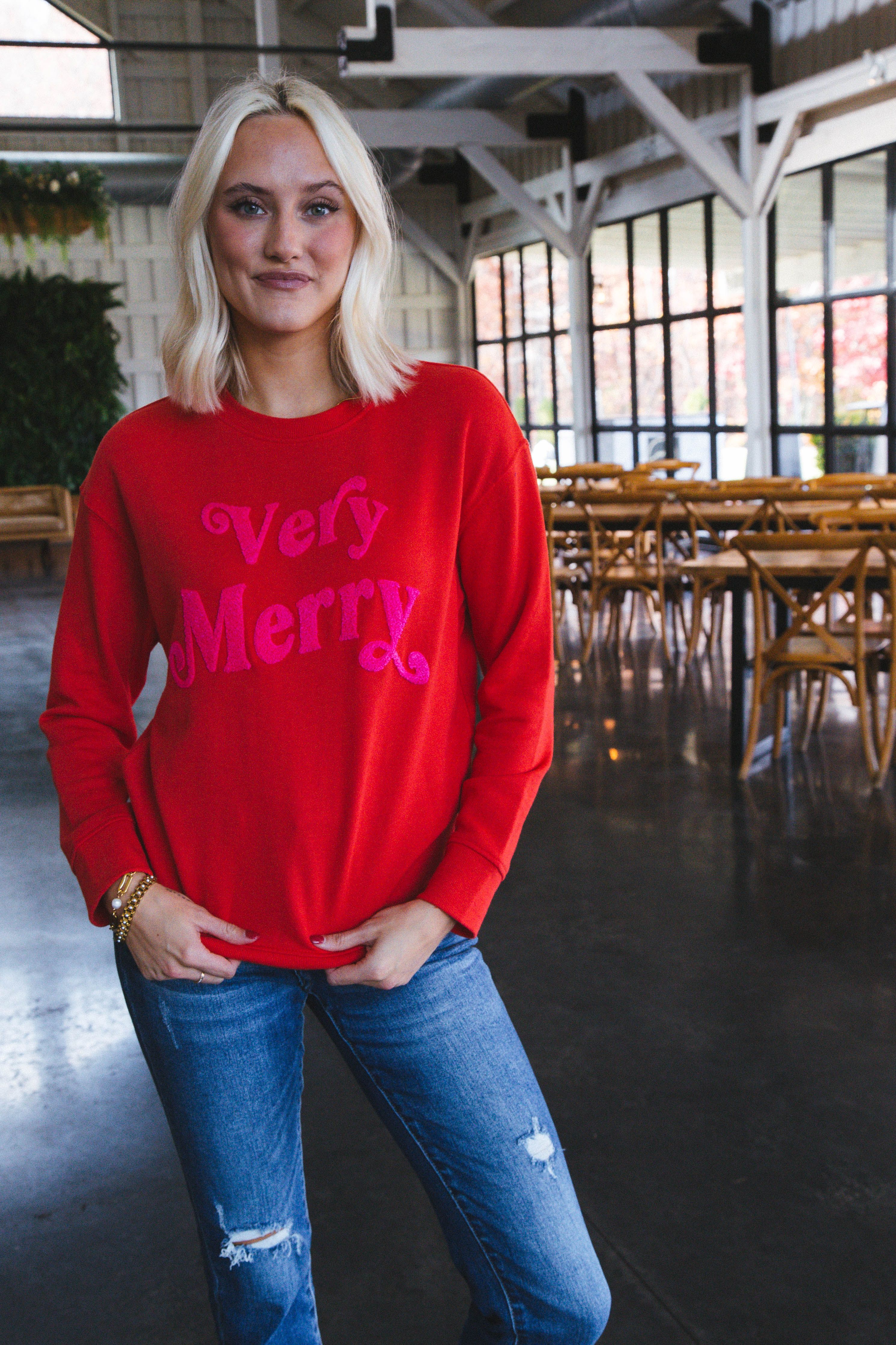Very Merry Sweatshirt, Red sold by North & Main Clothing Company product image thumbnail 2