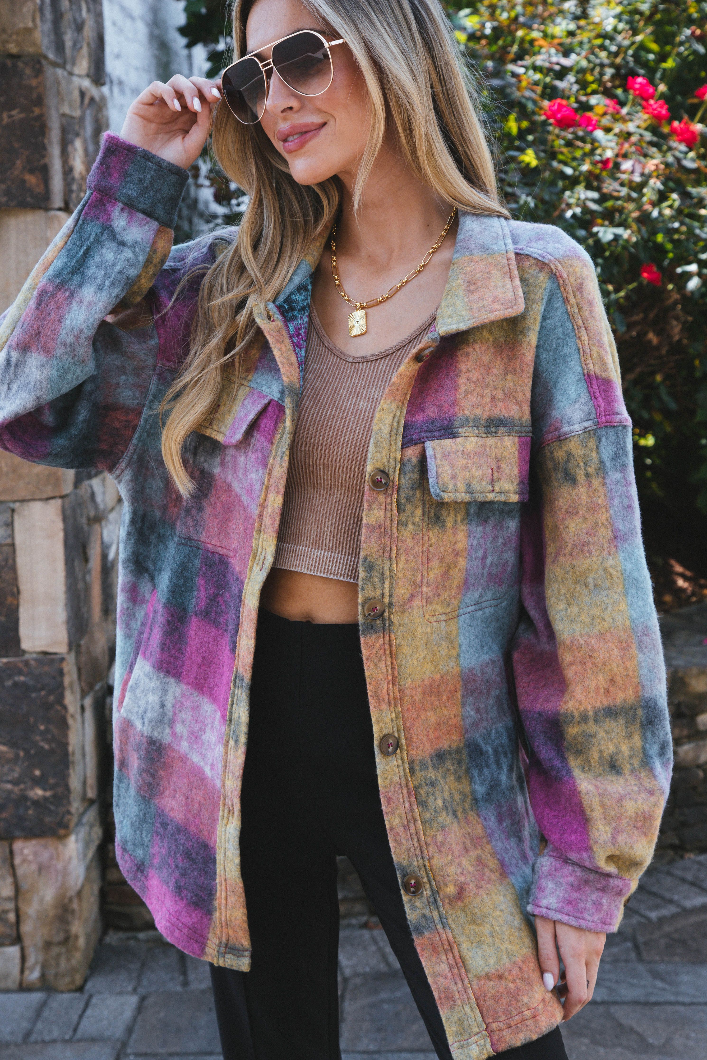 Aliye Oversized Shacket, Pink Combo sold by North & Main Clothing Company product image thumbnail 5