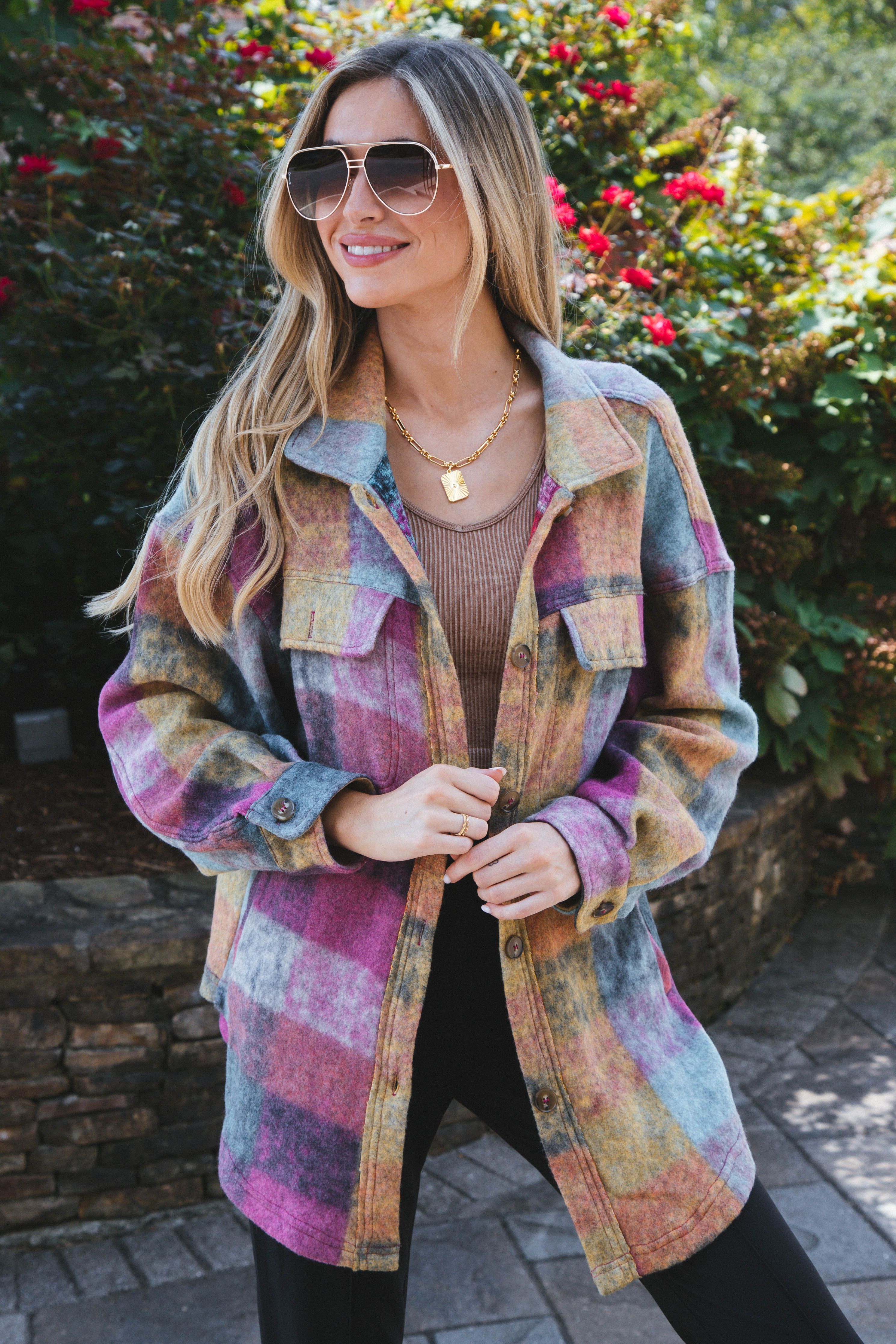 Aliye Oversized Shacket, Pink Combo sold by North & Main Clothing Company