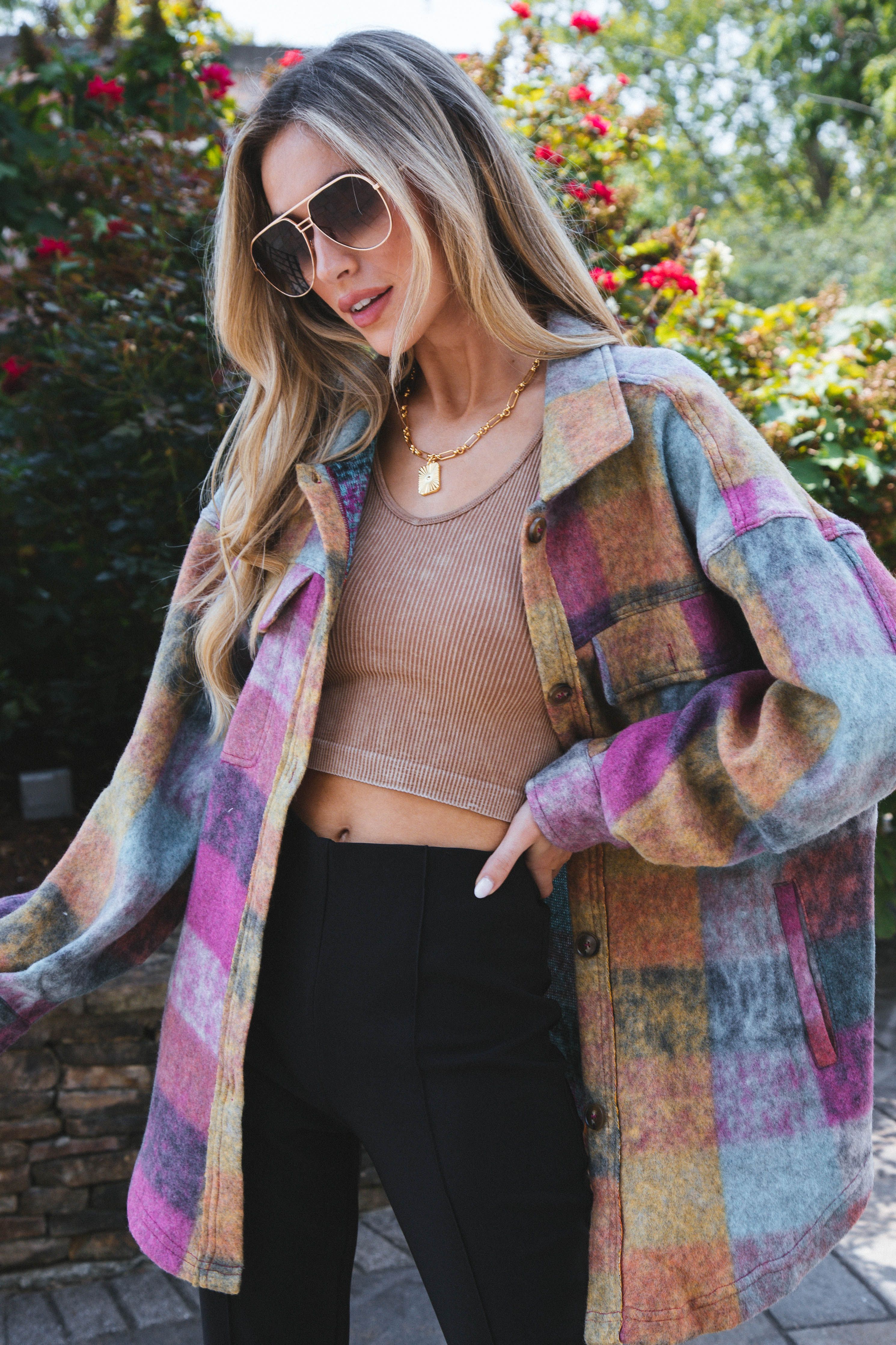 Aliye Oversized Shacket, Pink Combo sold by North & Main Clothing Company product image thumbnail 3