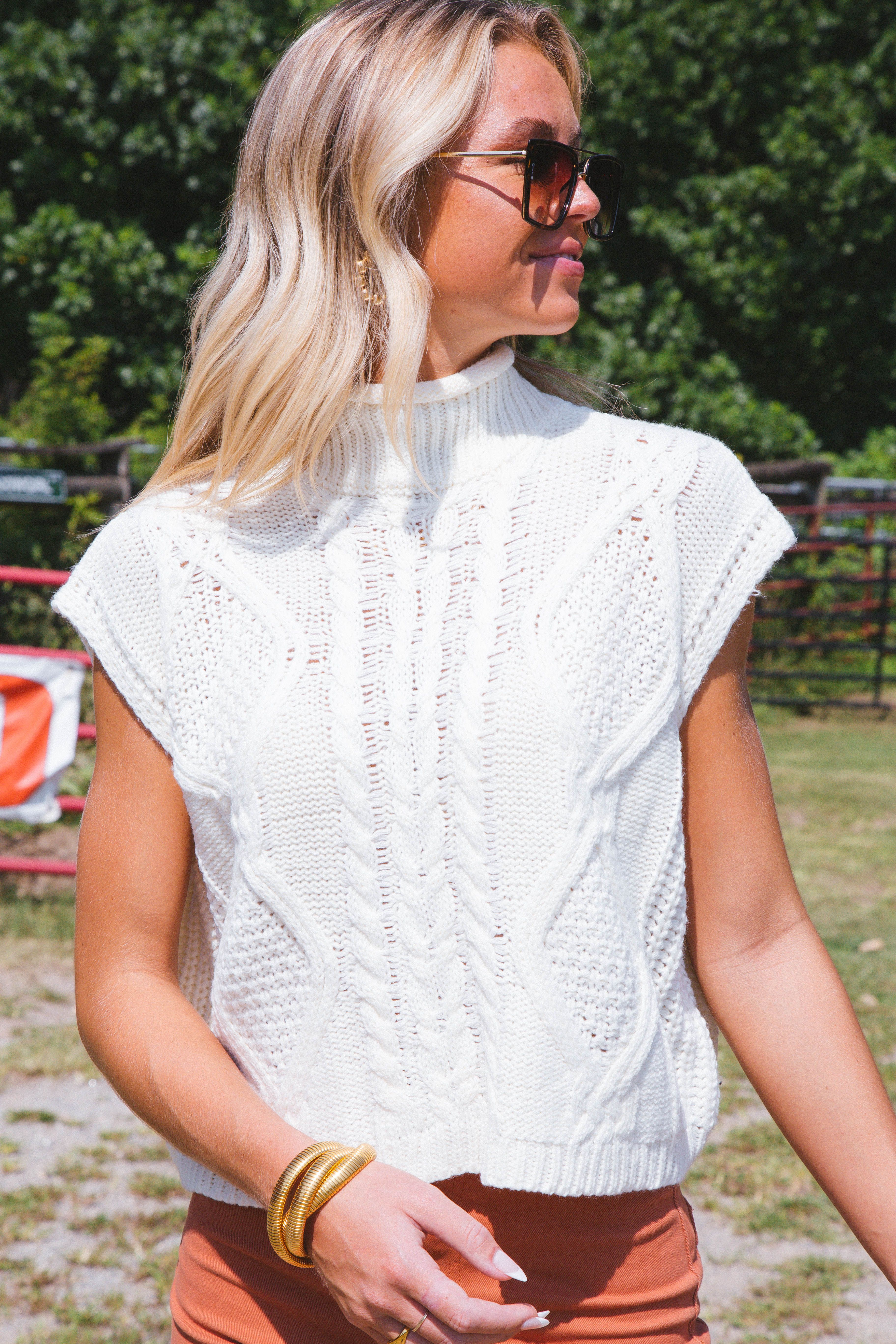 Unmatched Cable Knit Sleeveless Sweater, Cream sold by North & Main Clothing Company product image thumbnail 3