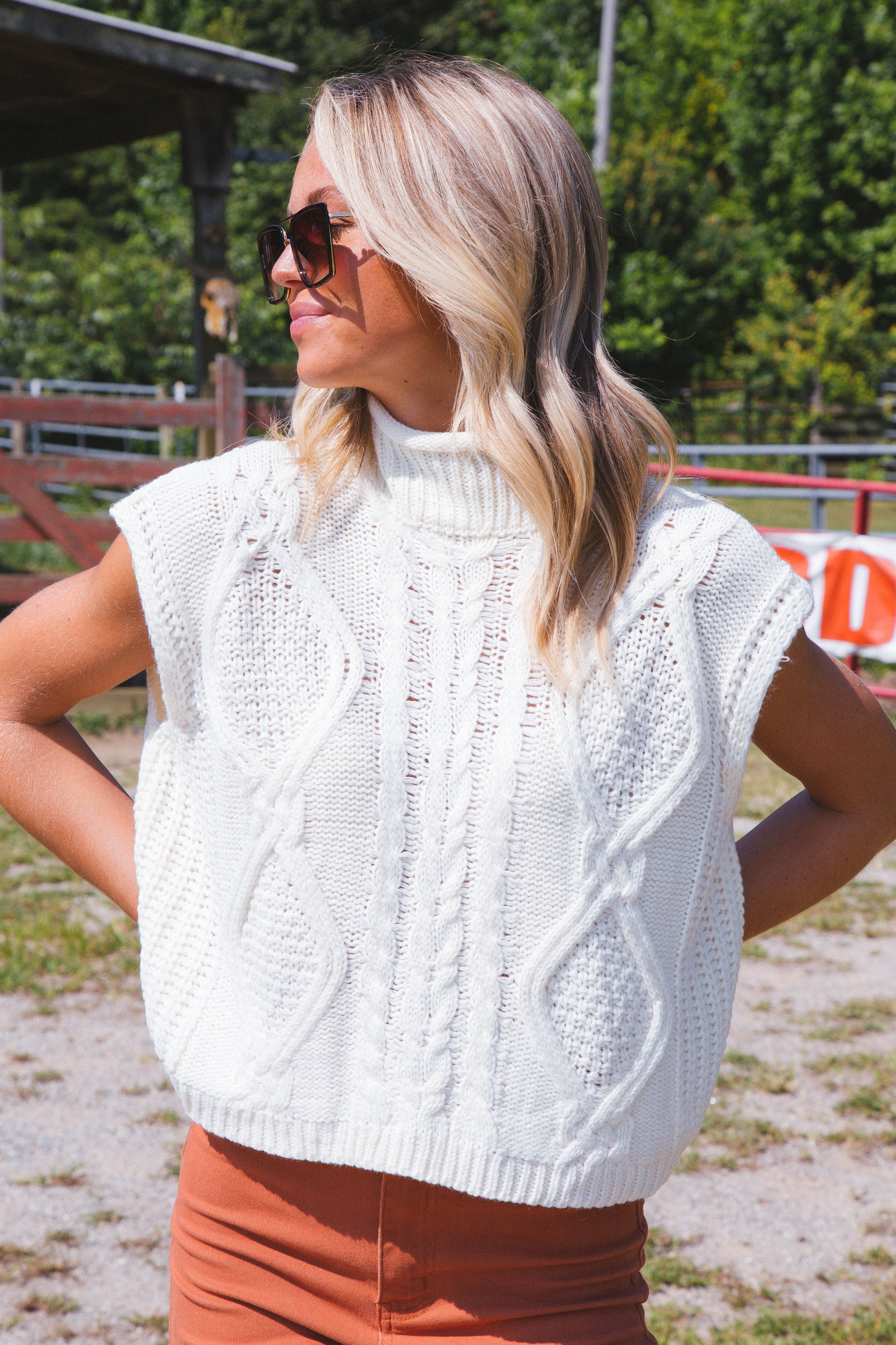 Unmatched Cable Knit Sleeveless Sweater, Cream sold by North & Main Clothing Company product image thumbnail 4