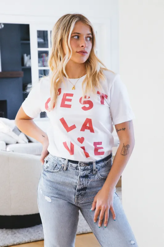 C'est La Vie Graphic Tee, White sold by North & Main Clothing Company