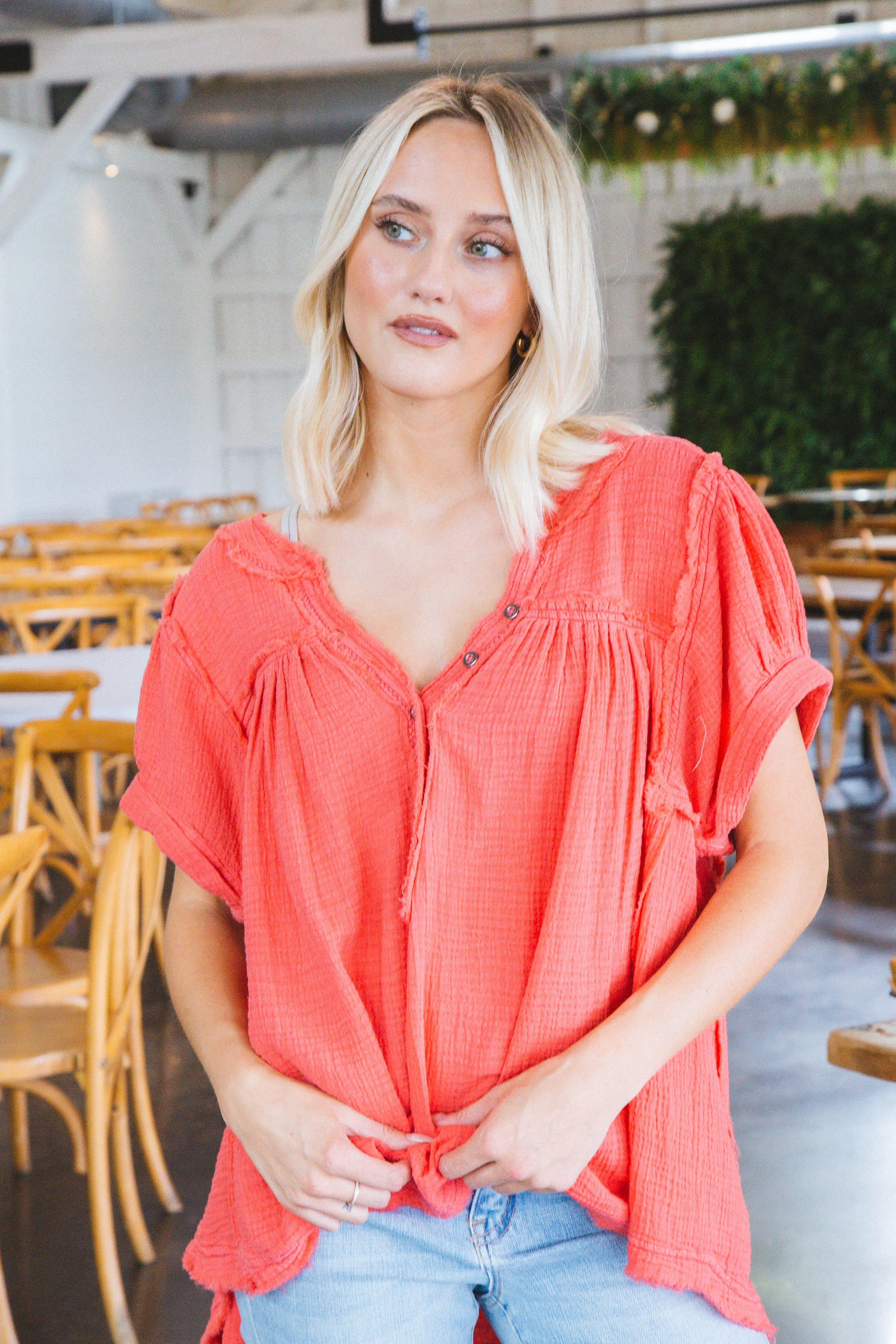 Horizons Double Cloth Top, Coral Paradise | Free People sold by North & Main Clothing Company product image thumbnail 5