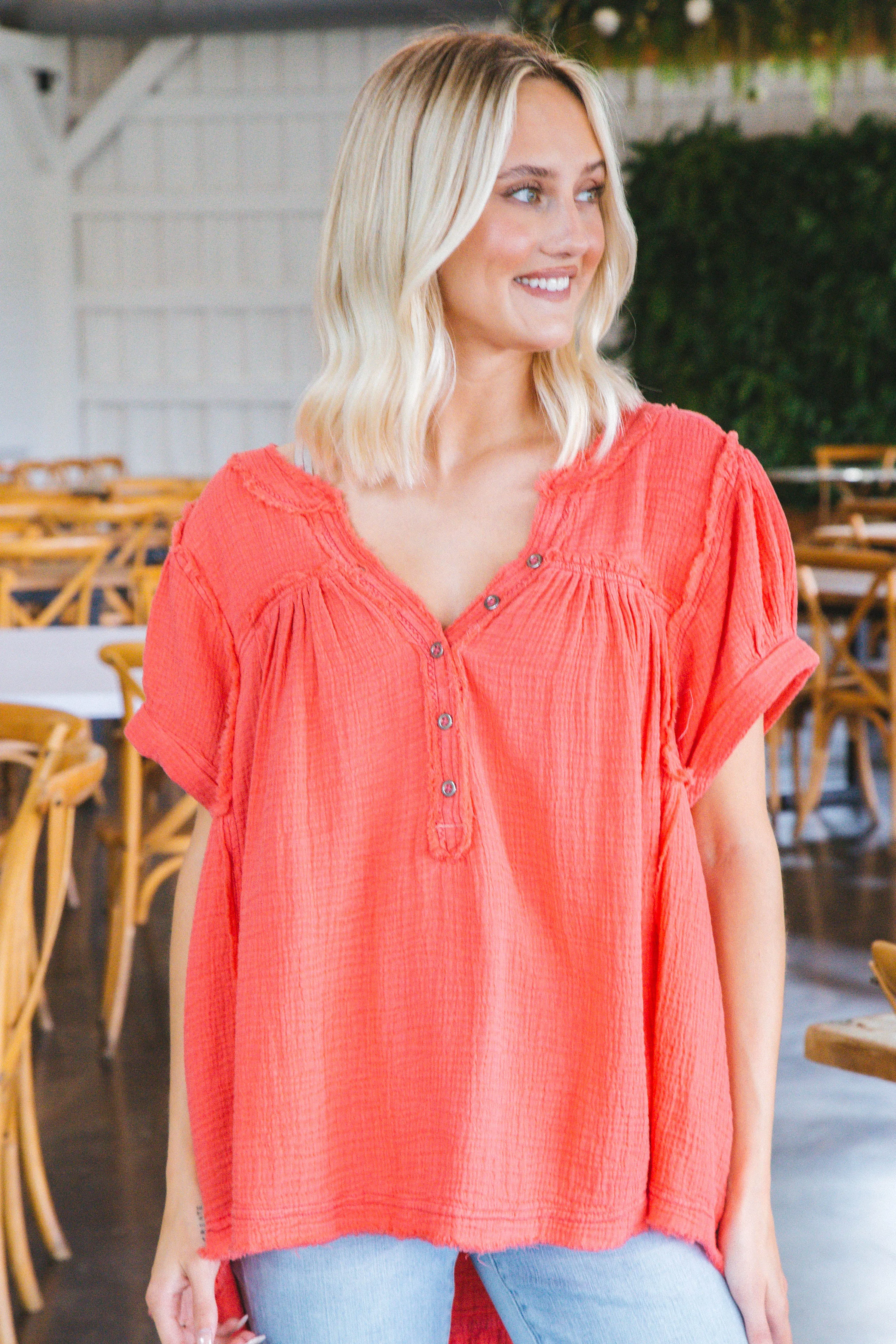 Horizons Double Cloth Top, Coral Paradise | Free People sold by North & Main Clothing Company product image thumbnail 3