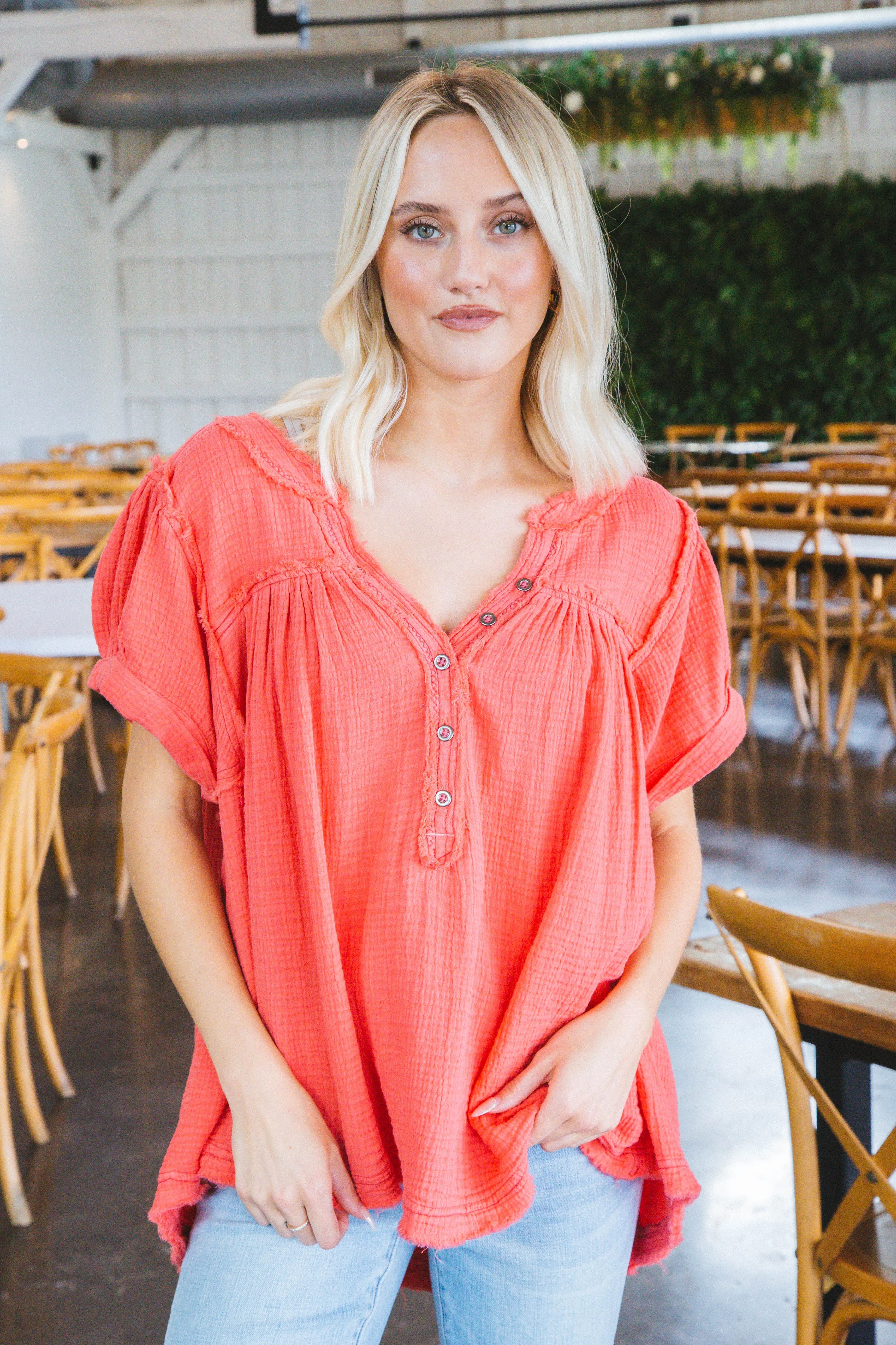 Horizons Double Cloth Top, Coral Paradise | Free People sold by North & Main Clothing Company