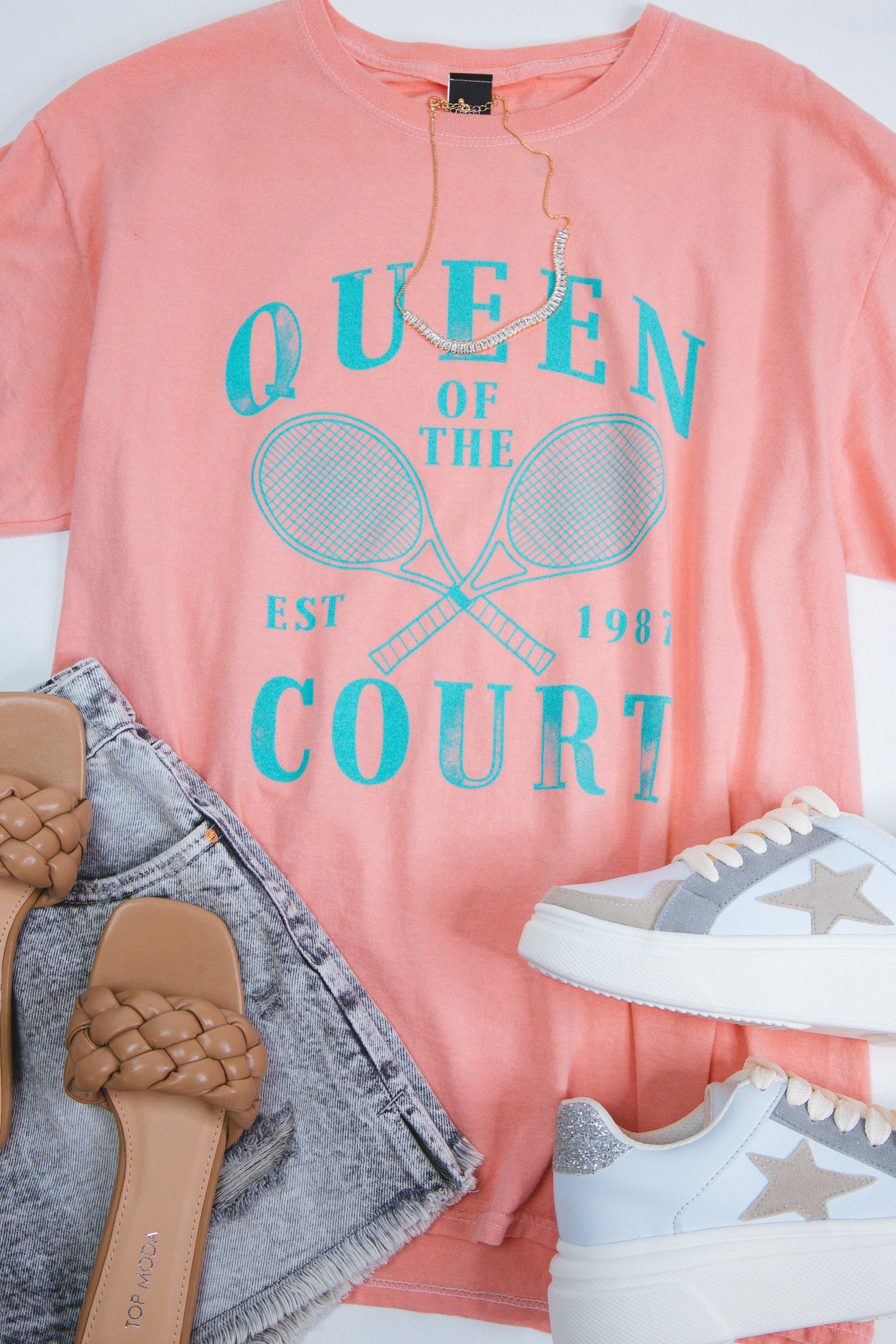 Queen Of The Court Graphic Tee, Coral sold by North & Main Clothing Company