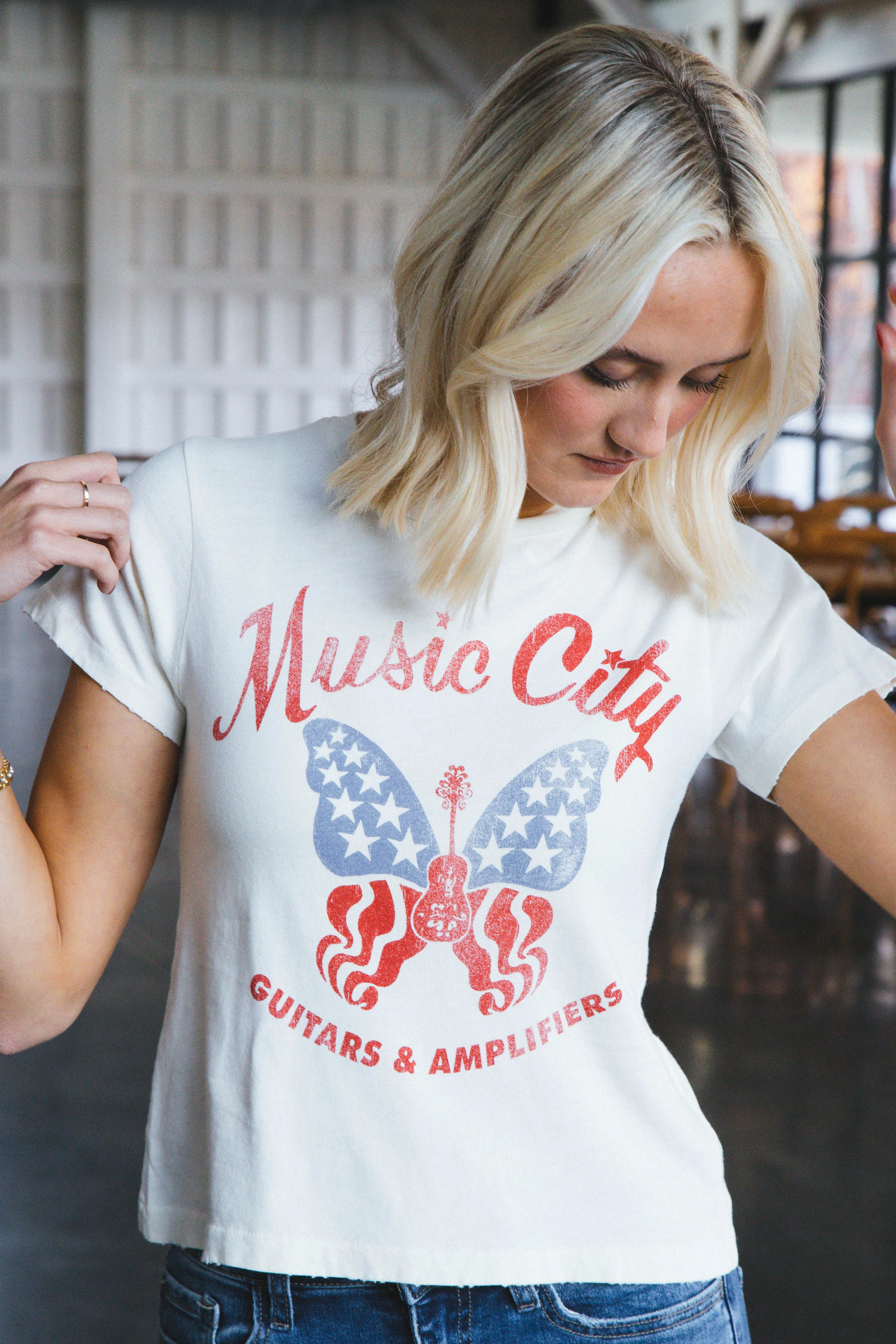 Music City Butterfly Vintage Tee, Stone Vintage | Daydreamer sold by North & Main Clothing Company product image thumbnail 4