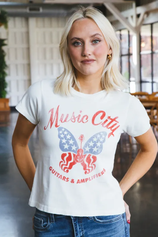 Music City Butterfly Vintage Tee, Stone Vintage | Daydreamer sold by North & Main Clothing Company