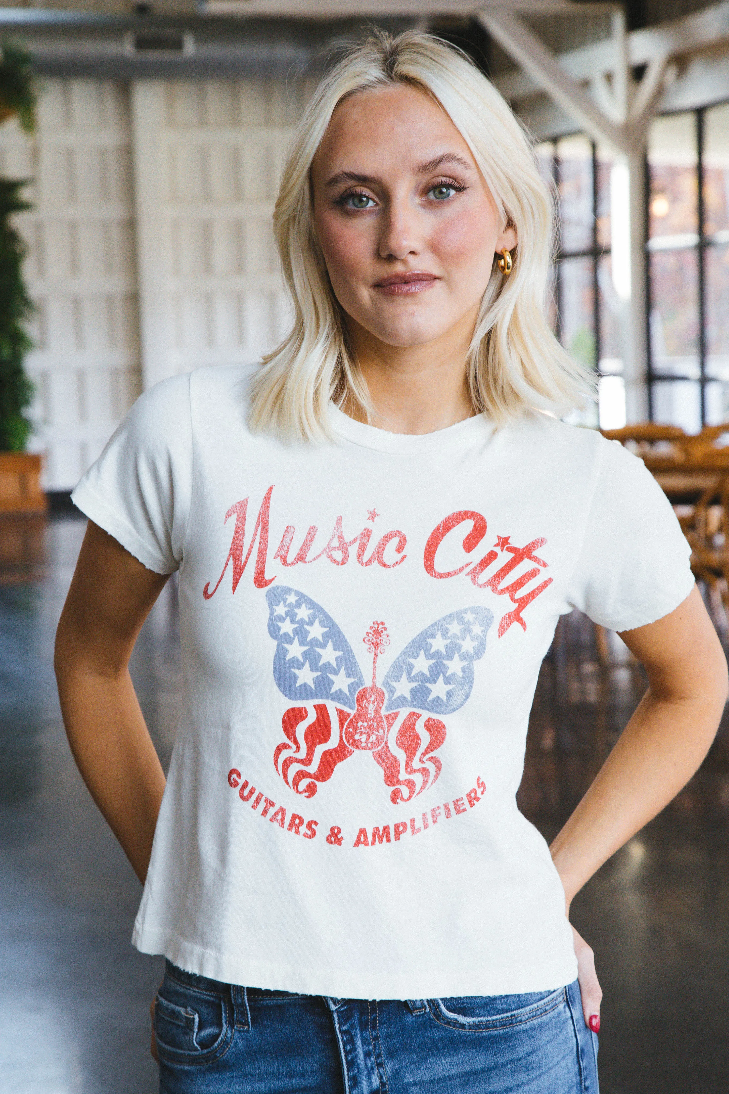 Music City Butterfly Vintage Tee, Stone Vintage | Daydreamer sold by North & Main Clothing Company