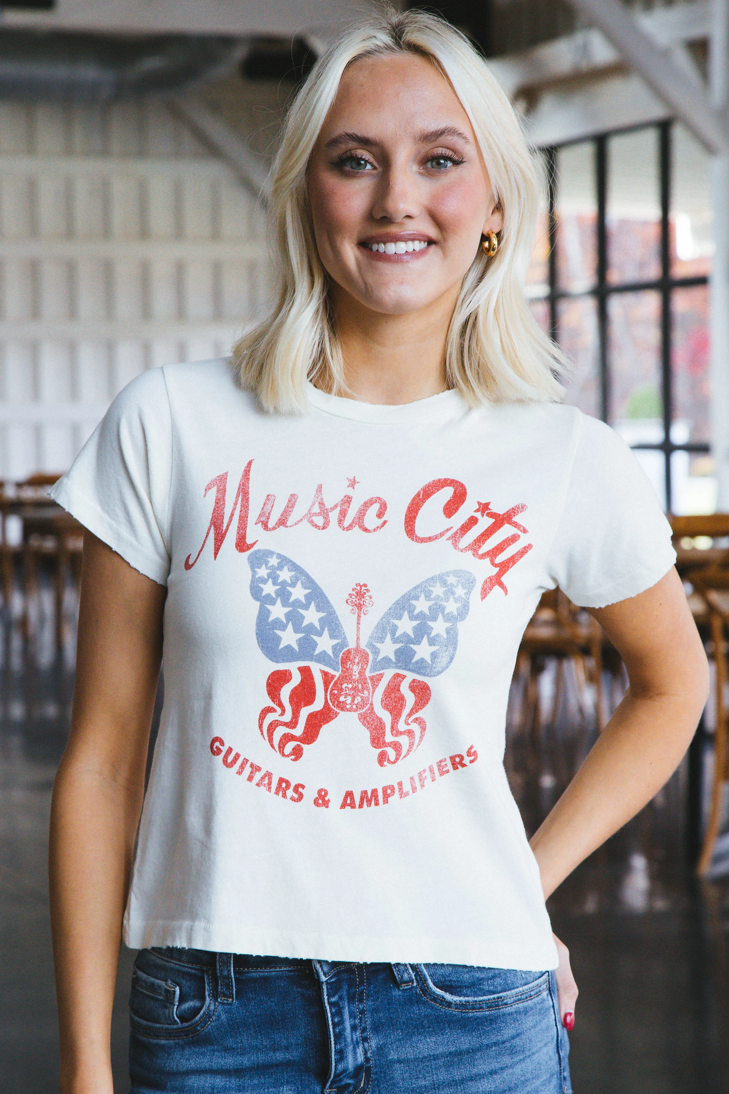Music City Butterfly Vintage Tee, Stone Vintage | Daydreamer sold by North & Main Clothing Company product image thumbnail 2