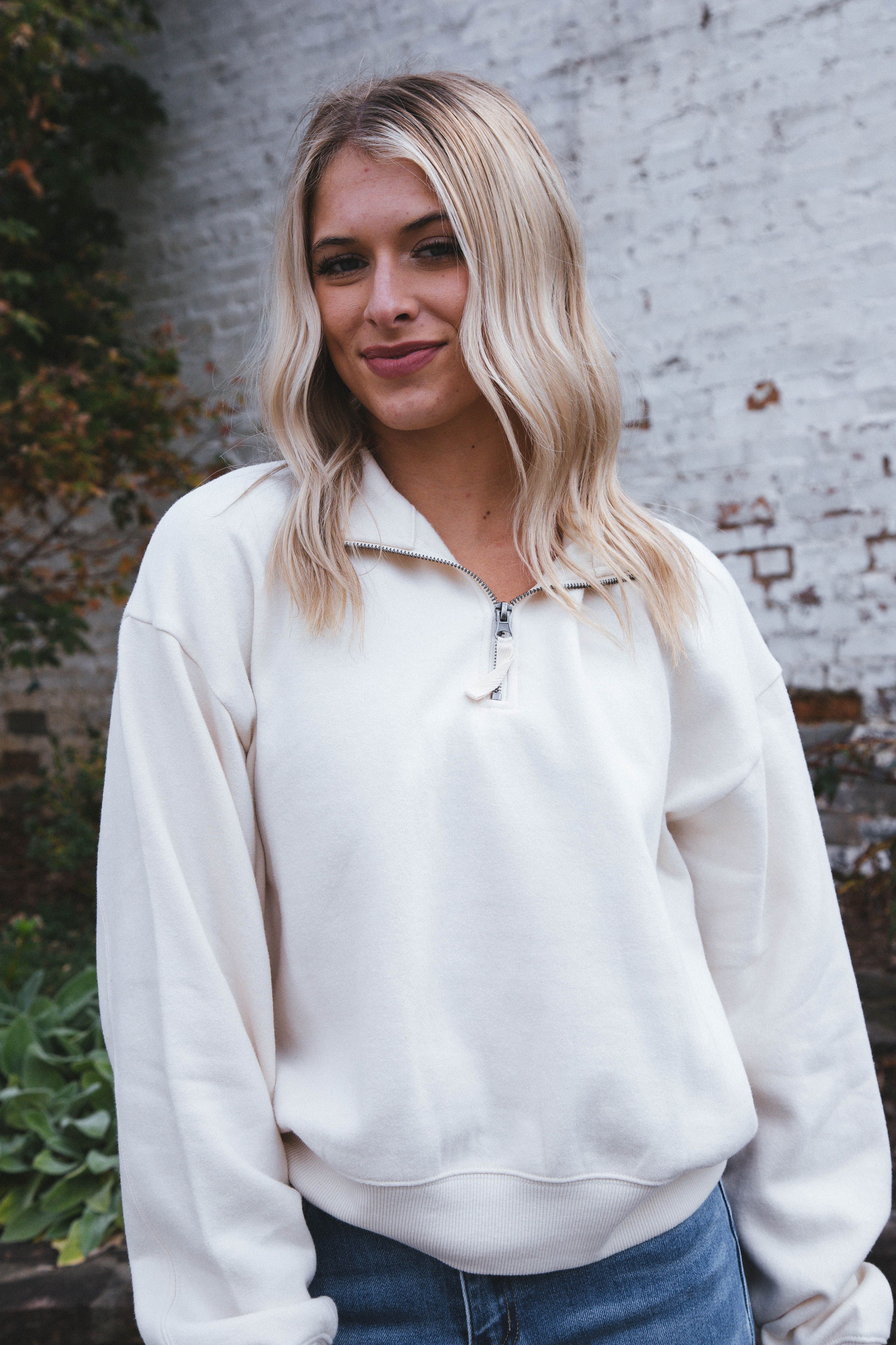 Arleth Three-Quarter Zip Pullover Top, Cream sold by North & Main Clothing Company product image thumbnail 5