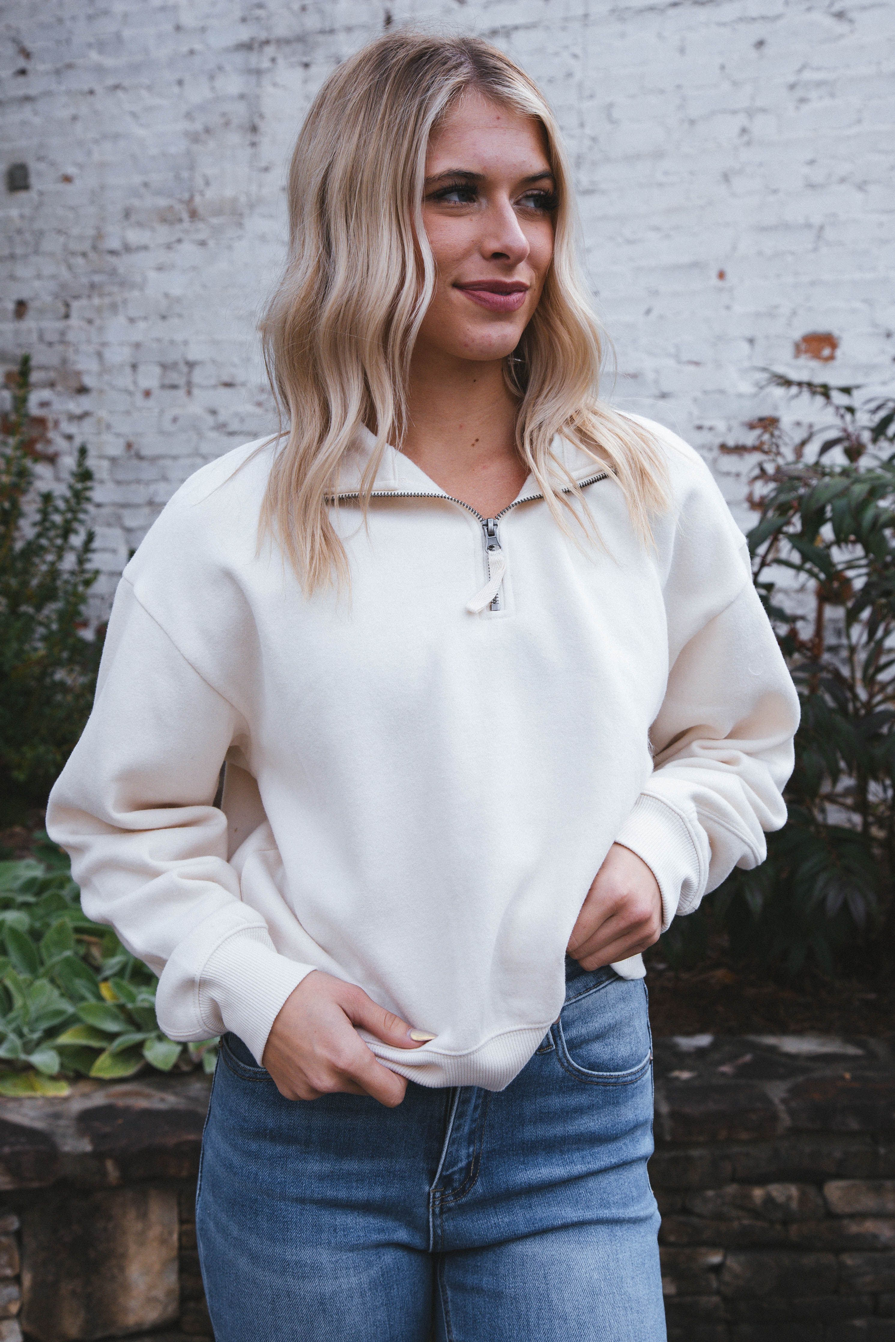 Arleth Three-Quarter Zip Pullover Top, Cream sold by North & Main Clothing Company product image thumbnail 4