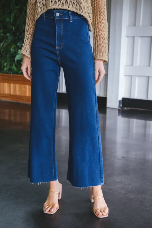 Aria High Rise Wide Leg Pants, Dark Denim sold by North & Main Clothing Company