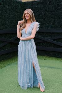 Isadora Glitter Maxi Dress, Dusty Blue sold by North & Main Clothing Company