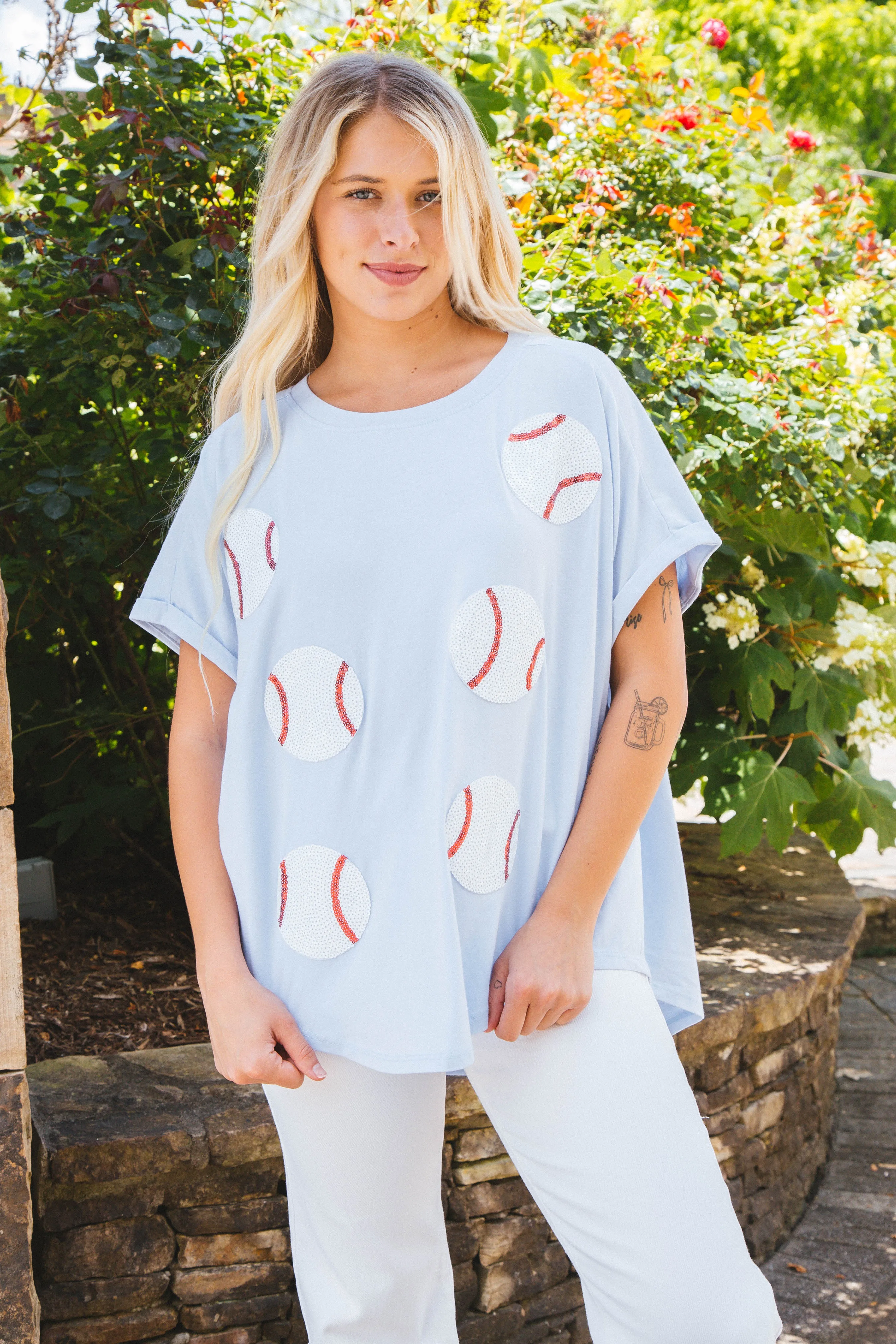 Sequin Baseballs Washed Tee, Denim sold by North & Main Clothing Company product image thumbnail 5