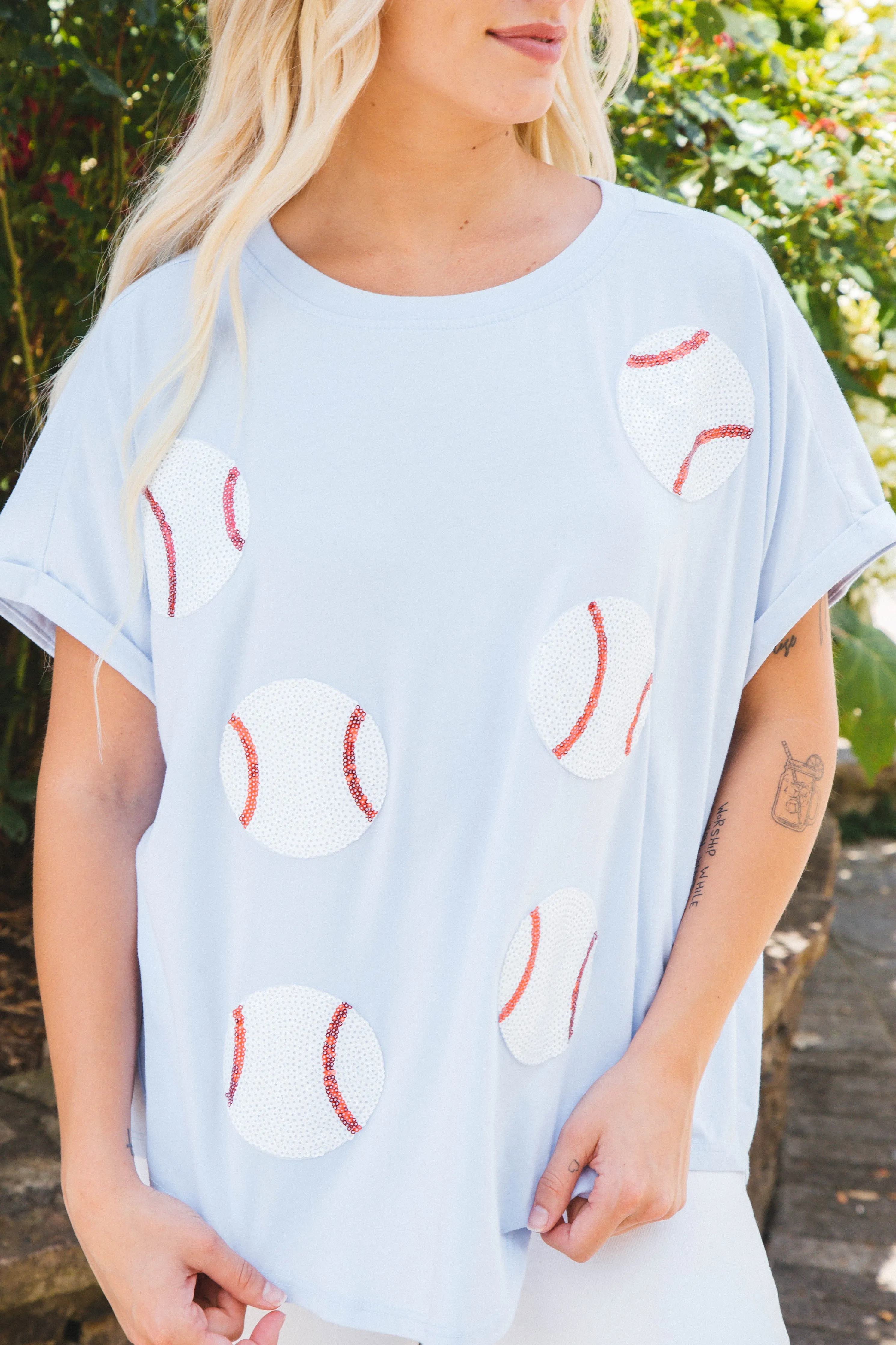 Sequin Baseballs Washed Tee, Denim sold by North & Main Clothing Company product image thumbnail 2