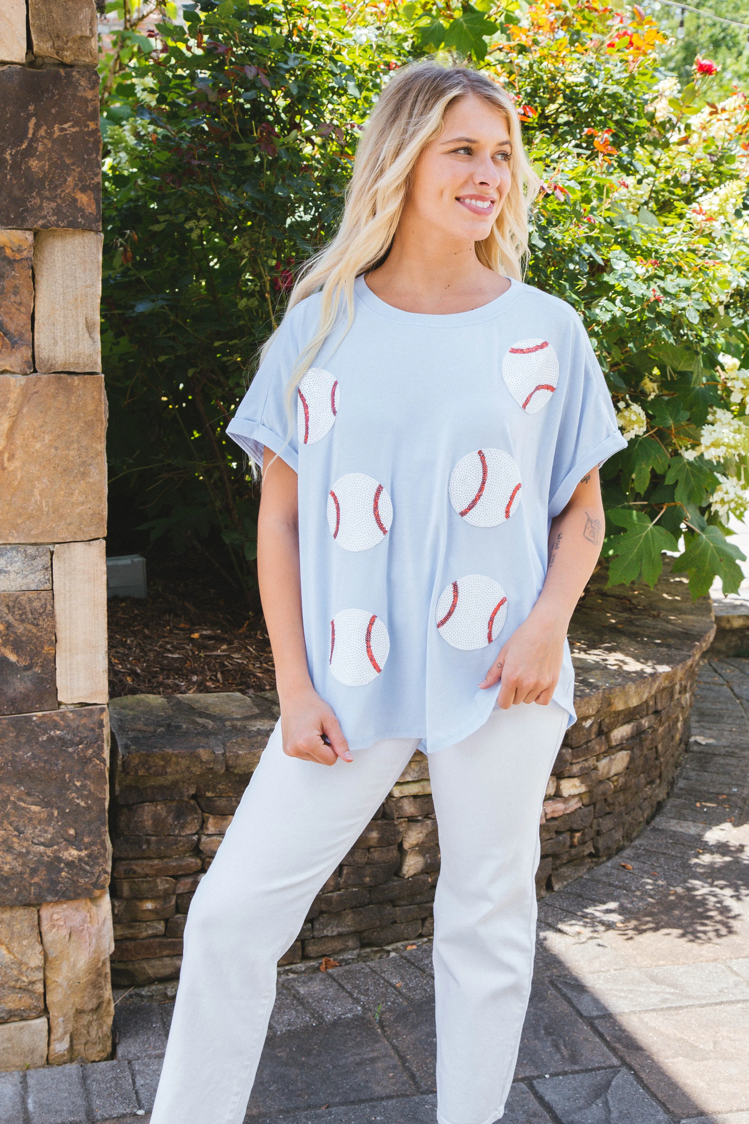 Sequin Baseballs Washed Tee, Denim sold by North & Main Clothing Company product image thumbnail 4