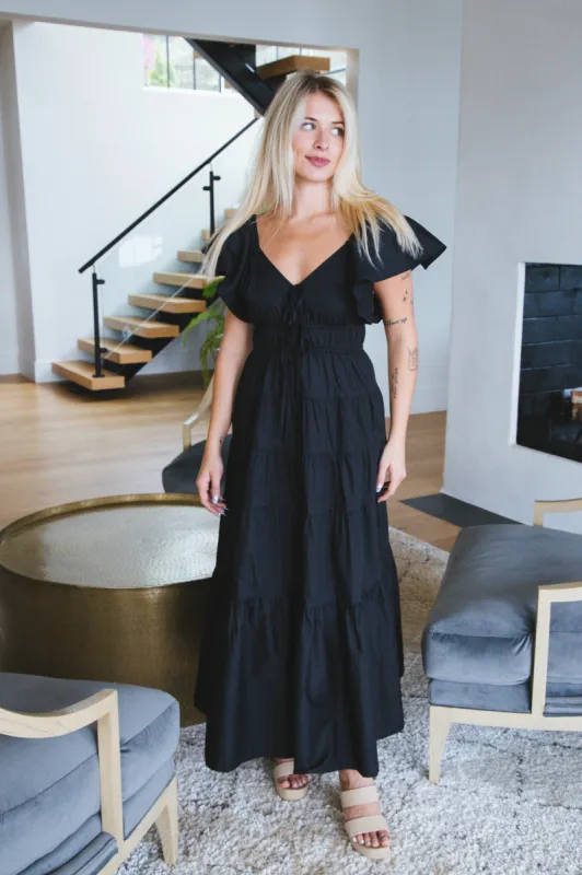 Ryleigh Flutter Sleeve Maxi Dress, Black sold by North & Main Clothing Company