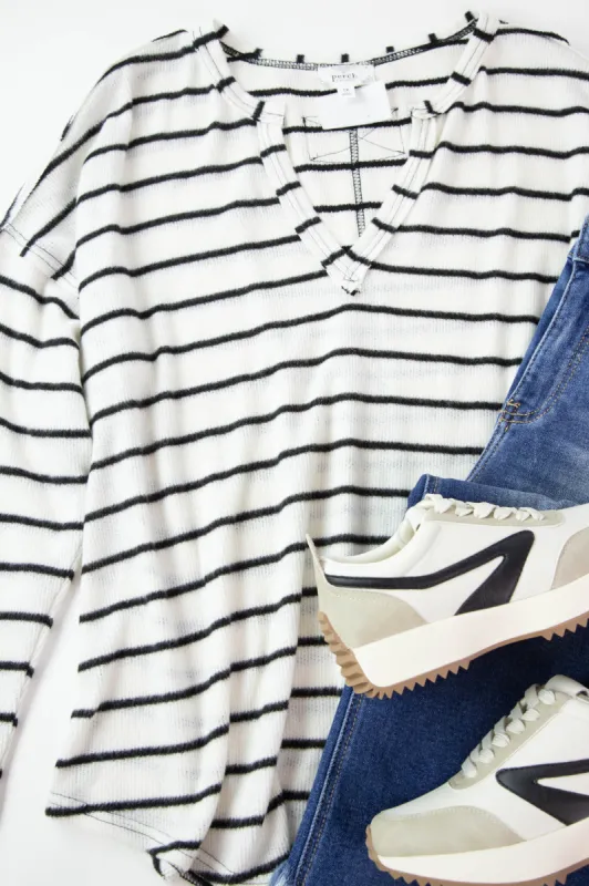 Kassandra Exposed Seam Top, Cream/Black | Plus Size made by Blu Pepper