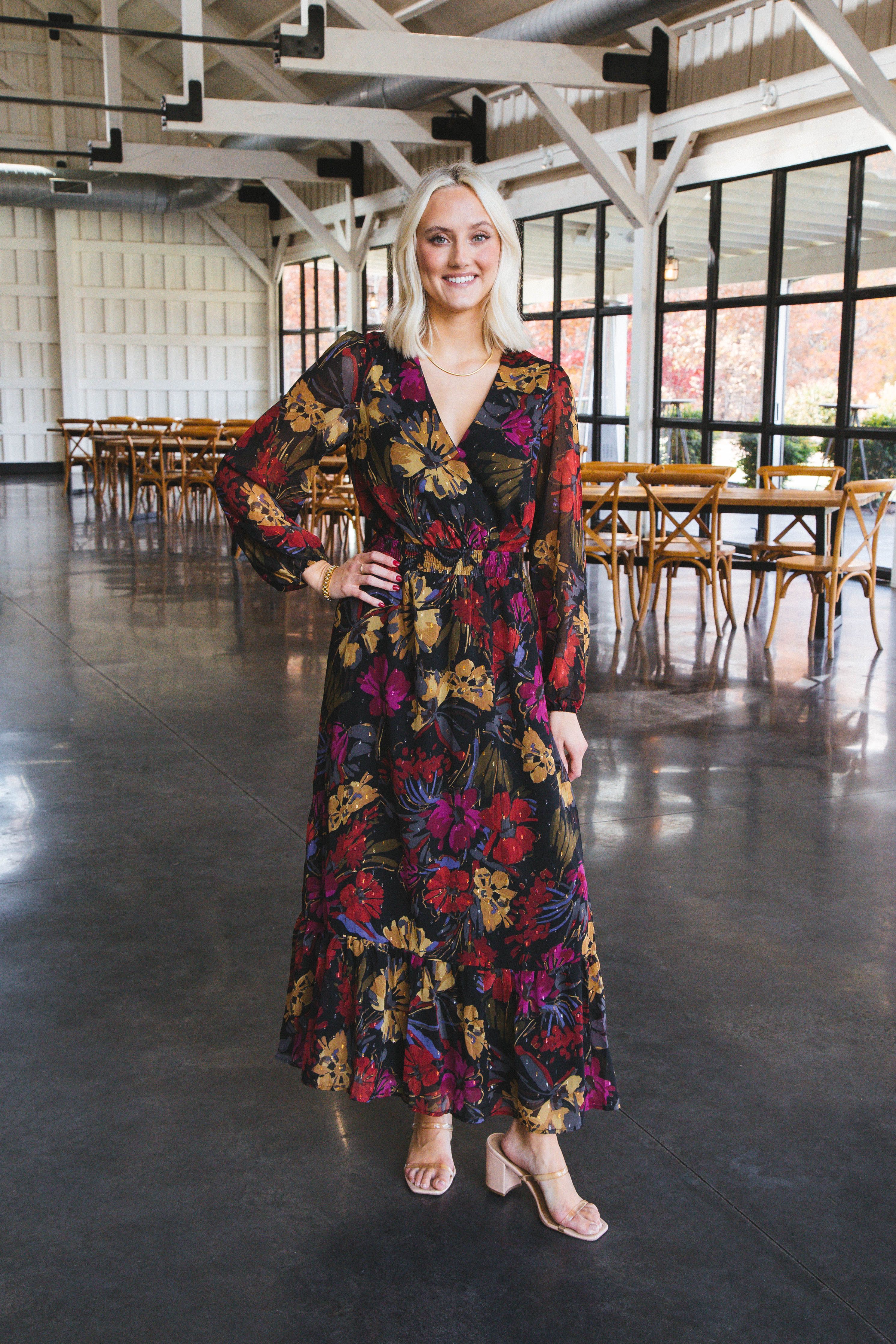 Among the Stars Surplice Maxi Dress, Black Multi | Sadie & Sage sold by North & Main Clothing Company product image thumbnail 4