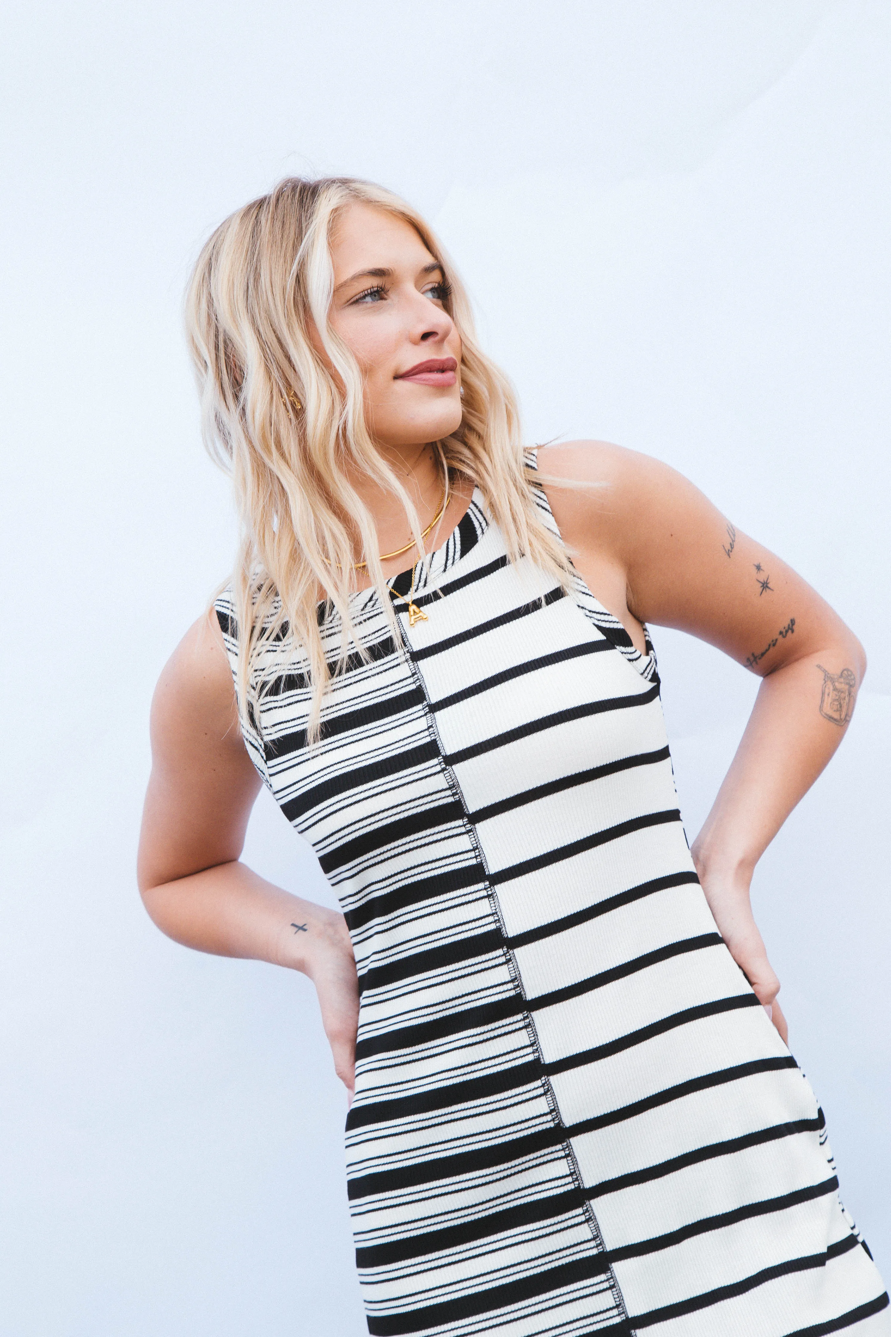 Natasha Contrast Stitch Midi Dress, Black/Ivory Stripe sold by North & Main Clothing Company product image thumbnail 3
