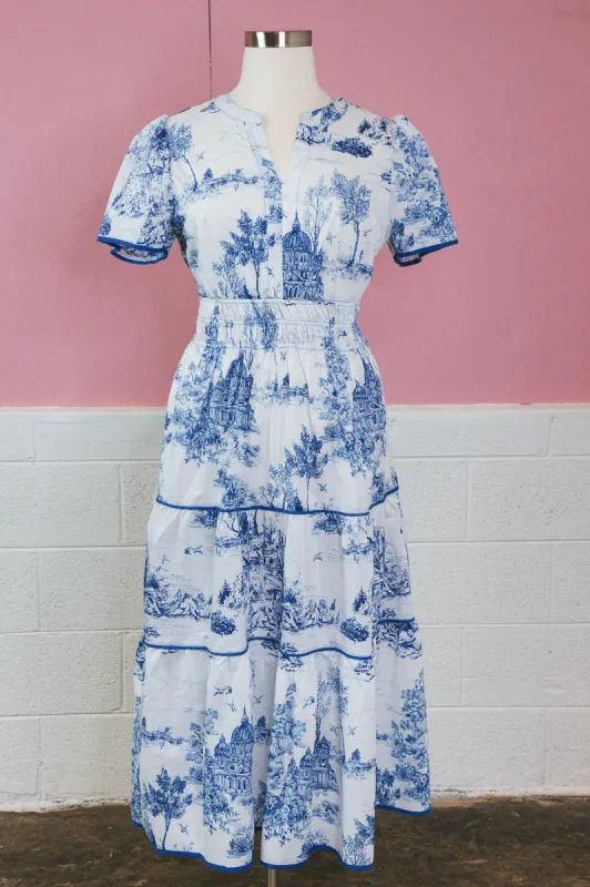 Kinsley Printed Split Neck Maxi Dress, Blue | Extended Sizes sold by North & Main Clothing Company