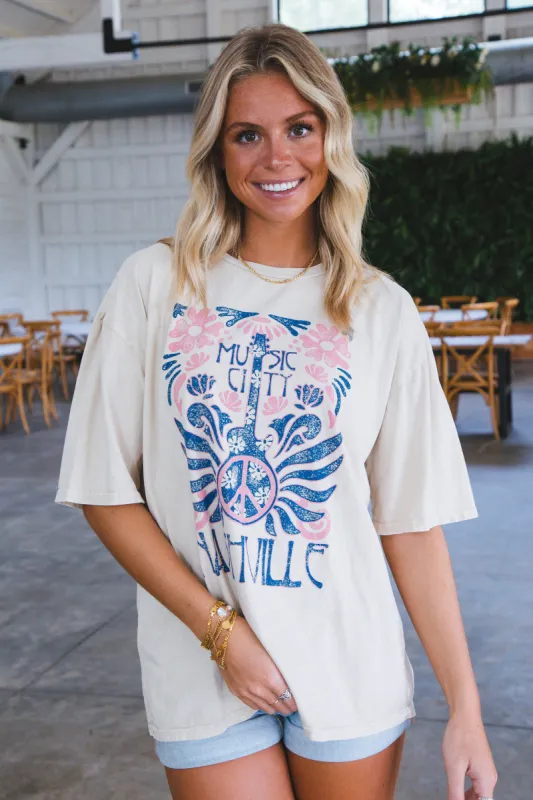 Music City Nashville Oversized Graphic Tee, Oatmeal sold by North & Main Clothing Company