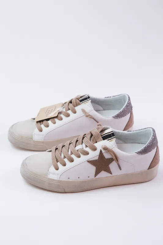 Pilar Lace Up Star Sneaker, White/Taupe | SHUSHOP sold by North & Main Clothing Company