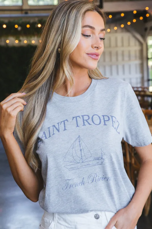 Saint Tropez Graphic Tee, Heather Grey sold by North & Main Clothing Company