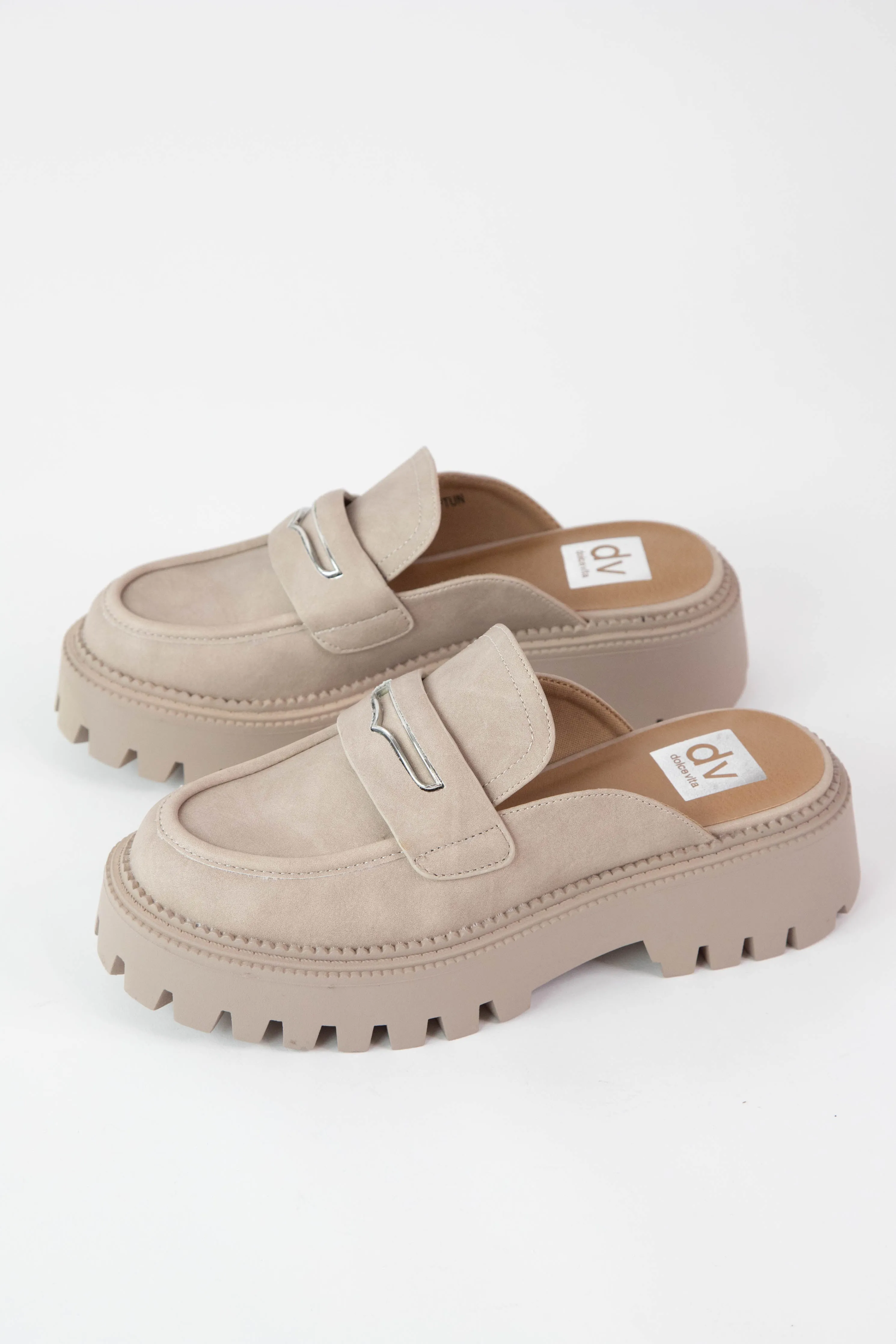 Liptun Platform Penny Loafer Mule, Stone | DV by Dolce Vita sold by North & Main Clothing Company