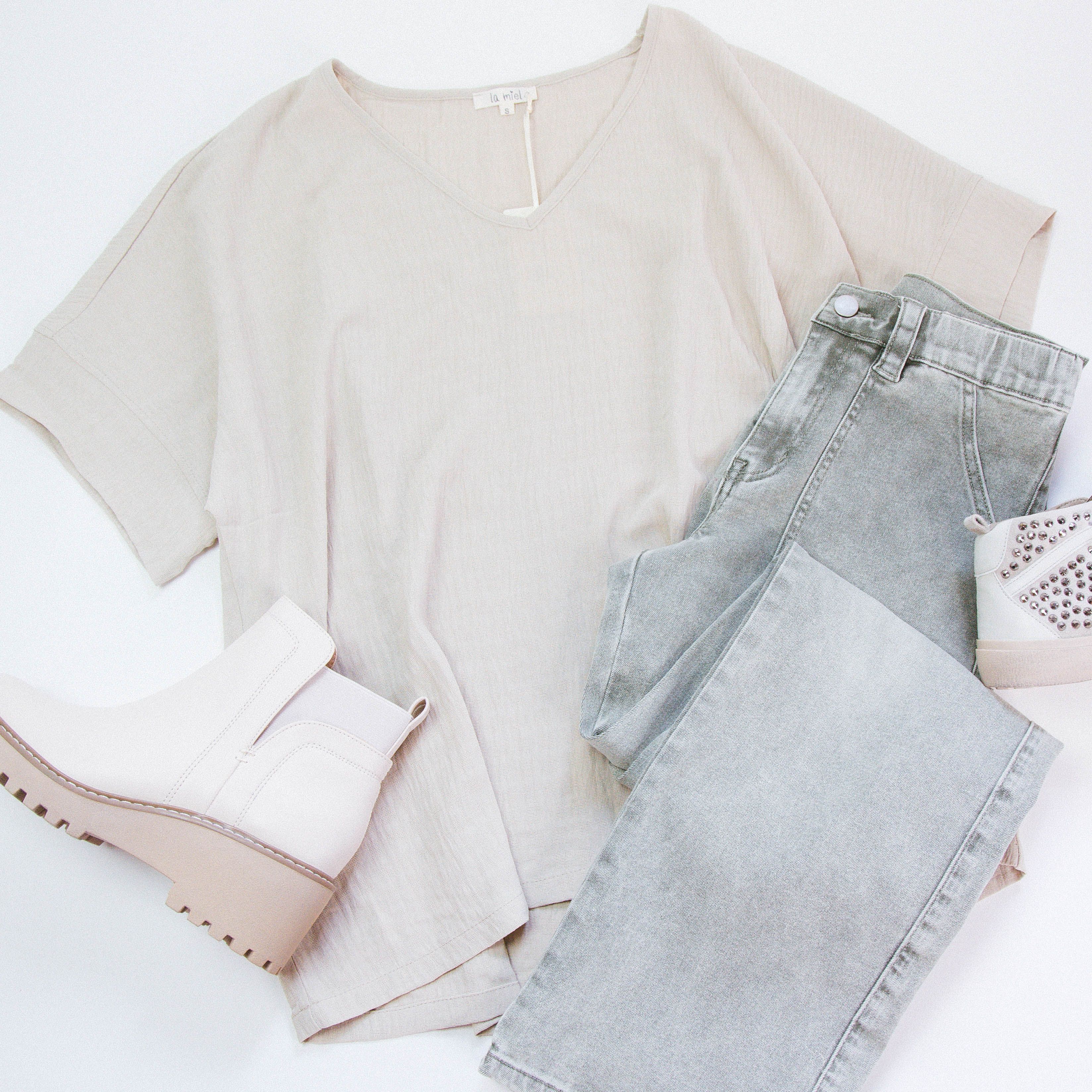 Oden V-Neck Textured Top, Taupe sold by North & Main Clothing Company product image thumbnail 3