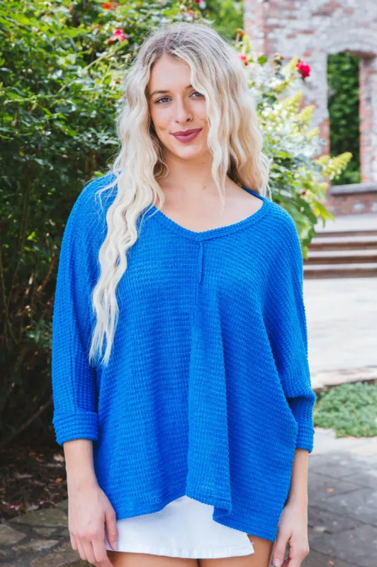Danielle Three Quarter Sleeve Sweater, Ocean Blue sold by North & Main Clothing Company