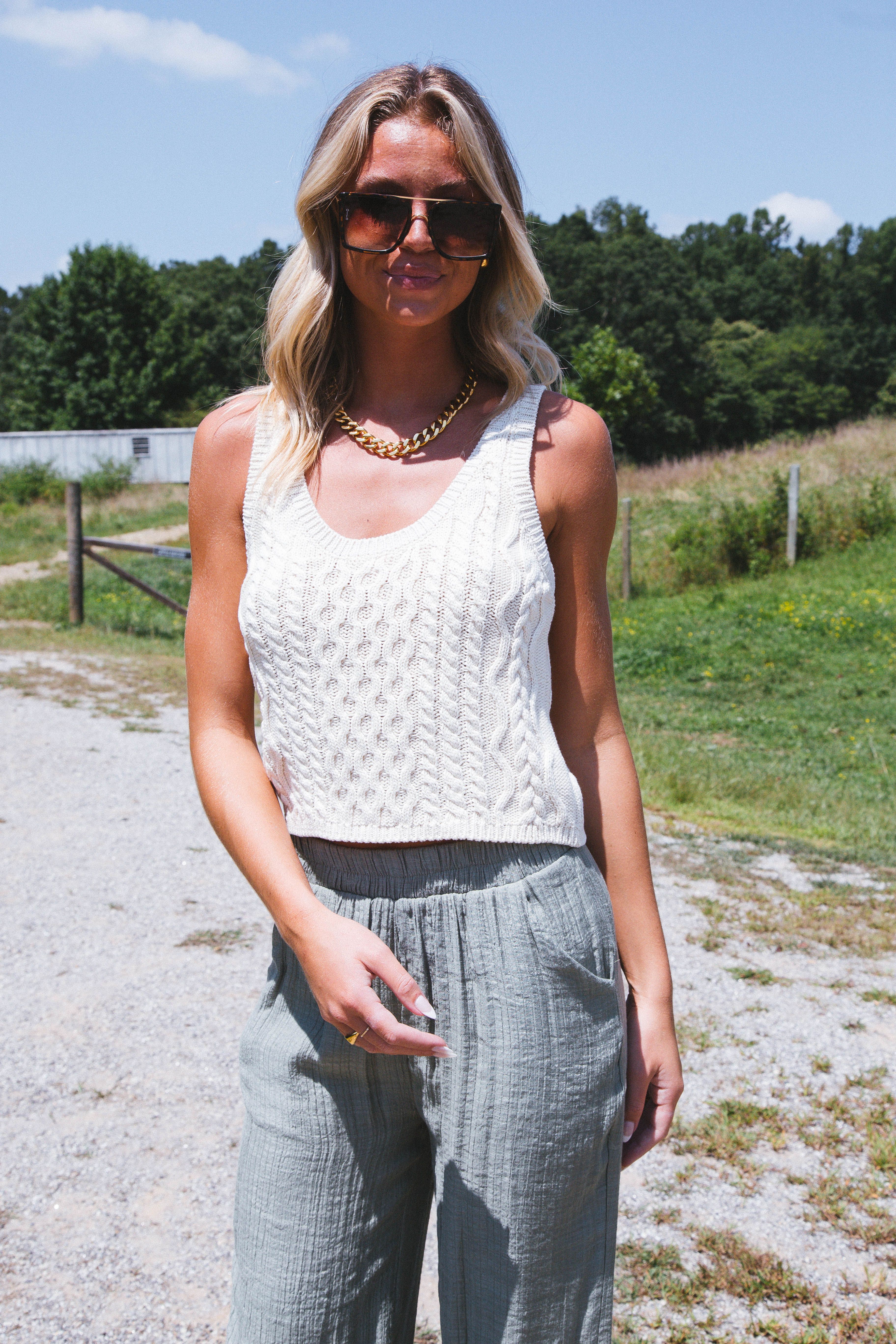 High Tide Cable Tank, Tea | Free People sold by North & Main Clothing Company
