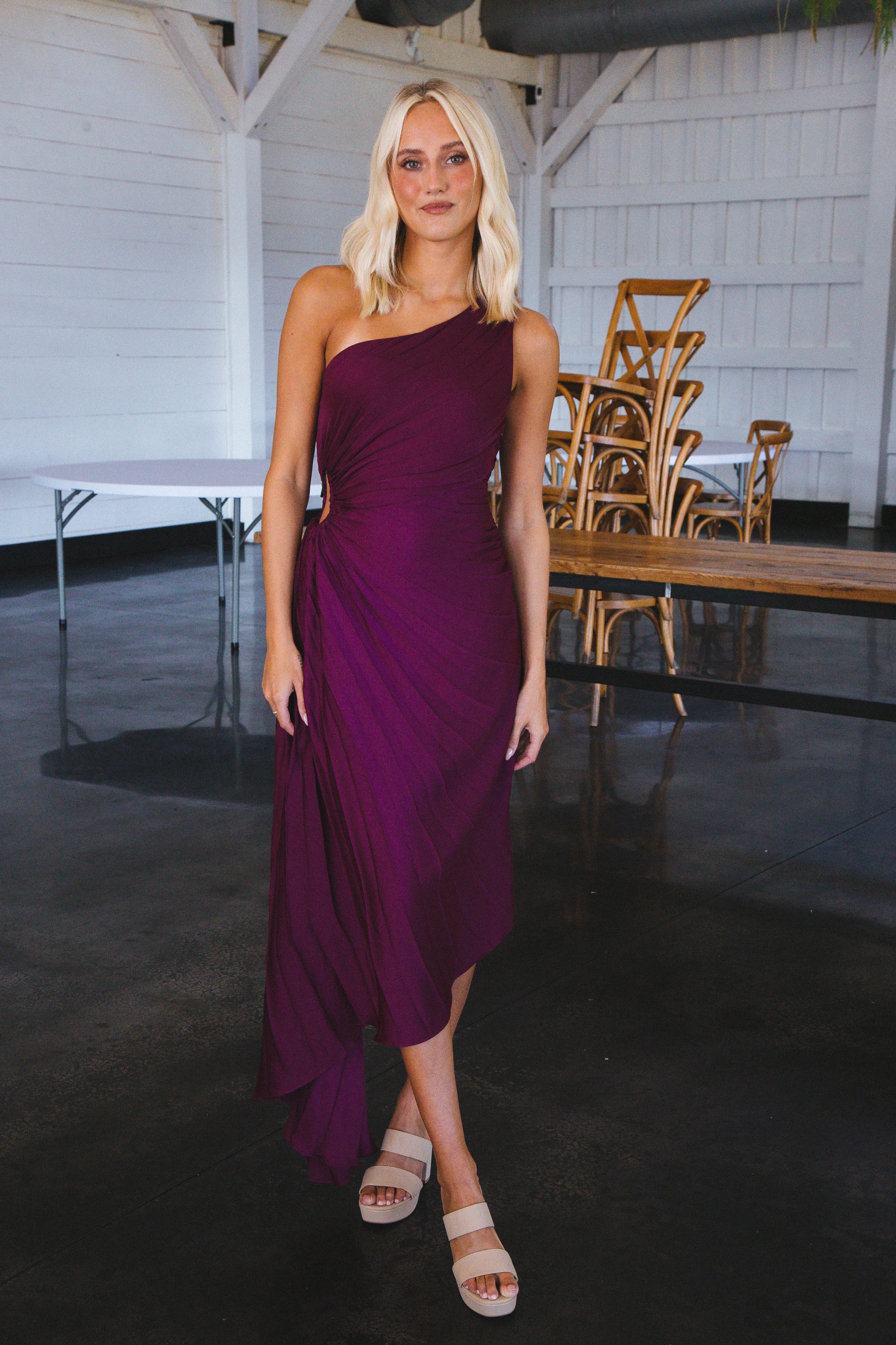 Aura One Shoulder Midi Dress, Magenta sold by North & Main Clothing Company product image thumbnail 3