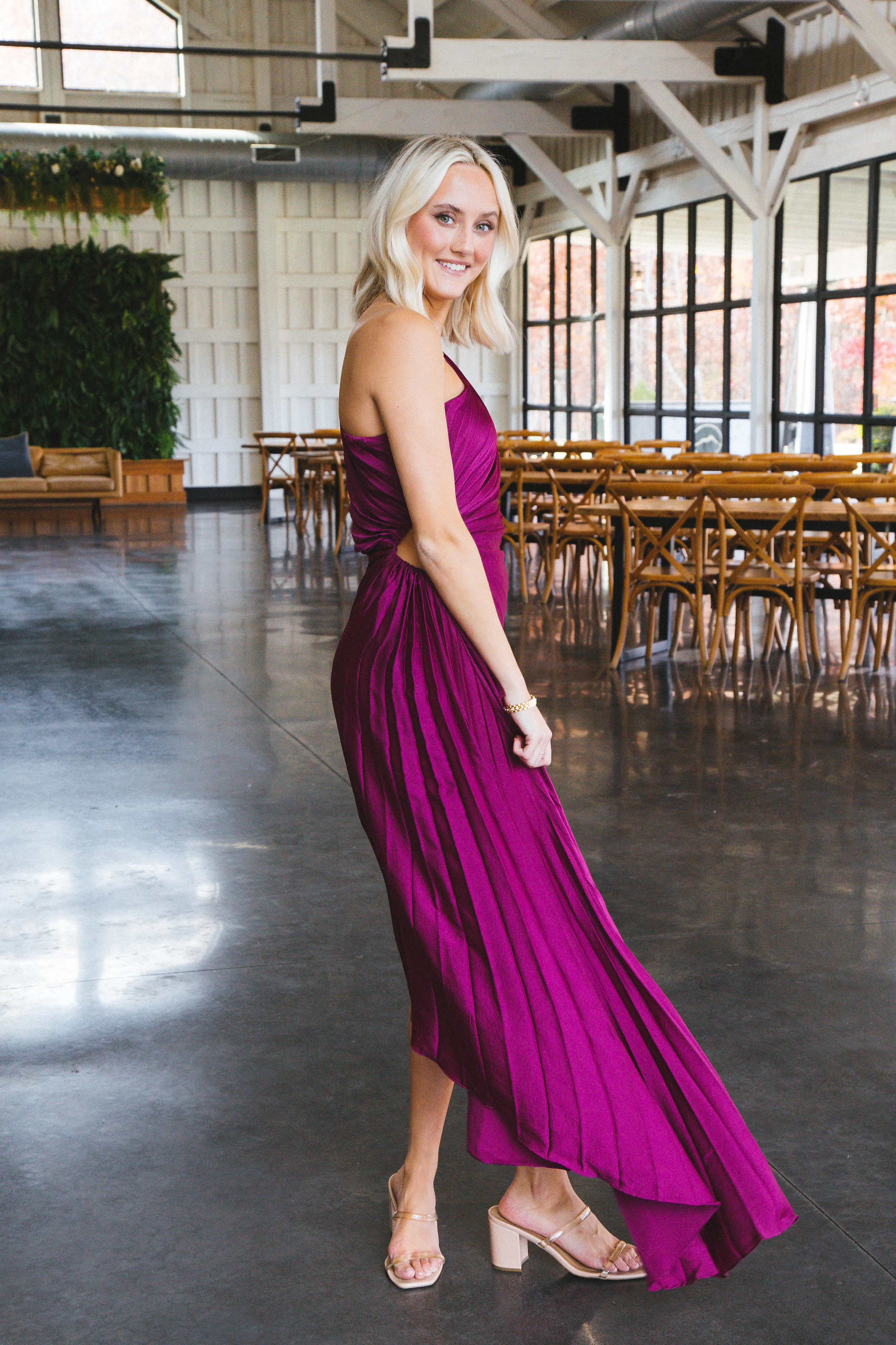 Aura One Shoulder Midi Dress, Magenta sold by North & Main Clothing Company product image thumbnail 4