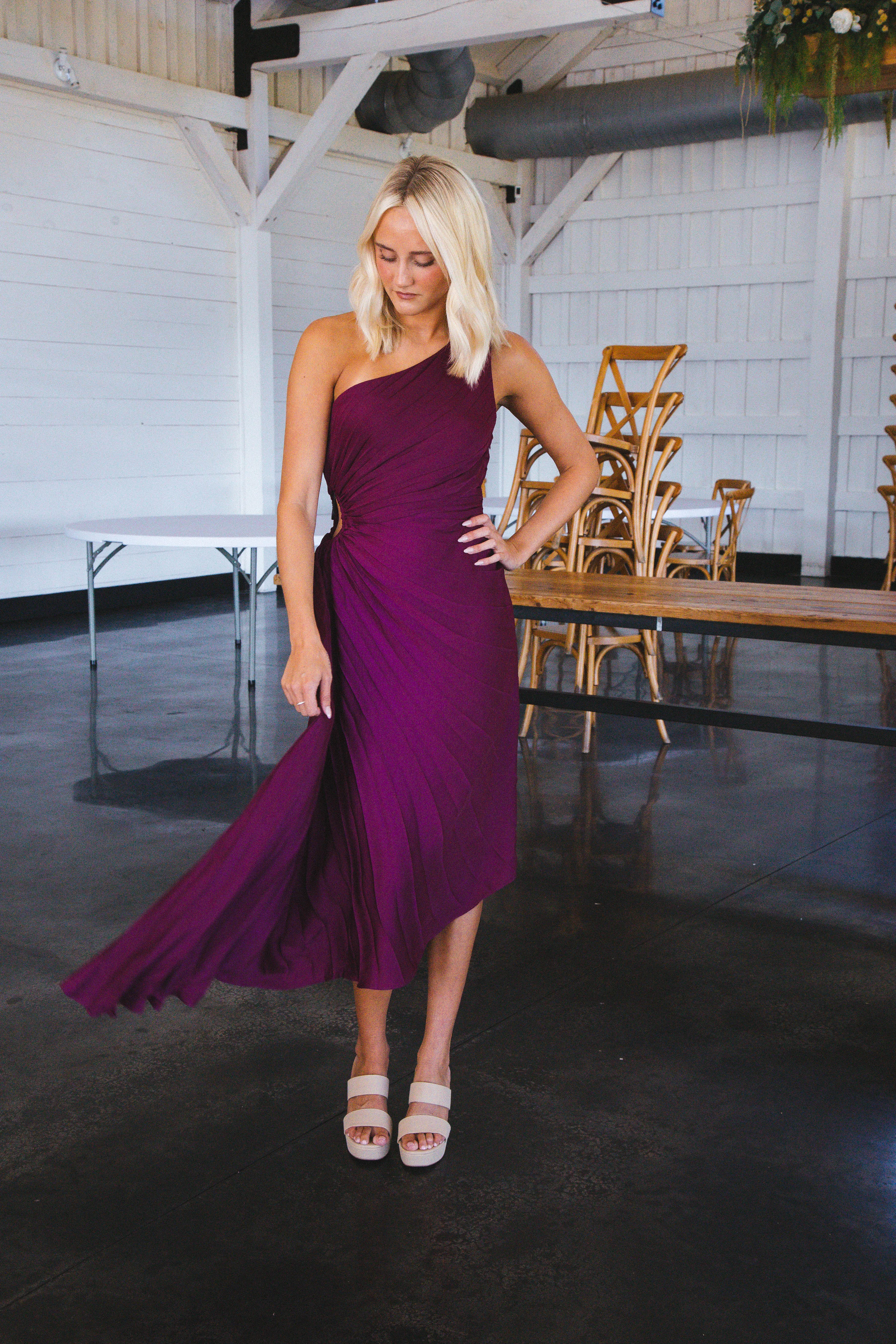 Aura One Shoulder Midi Dress, Magenta sold by North & Main Clothing Company product image thumbnail 5