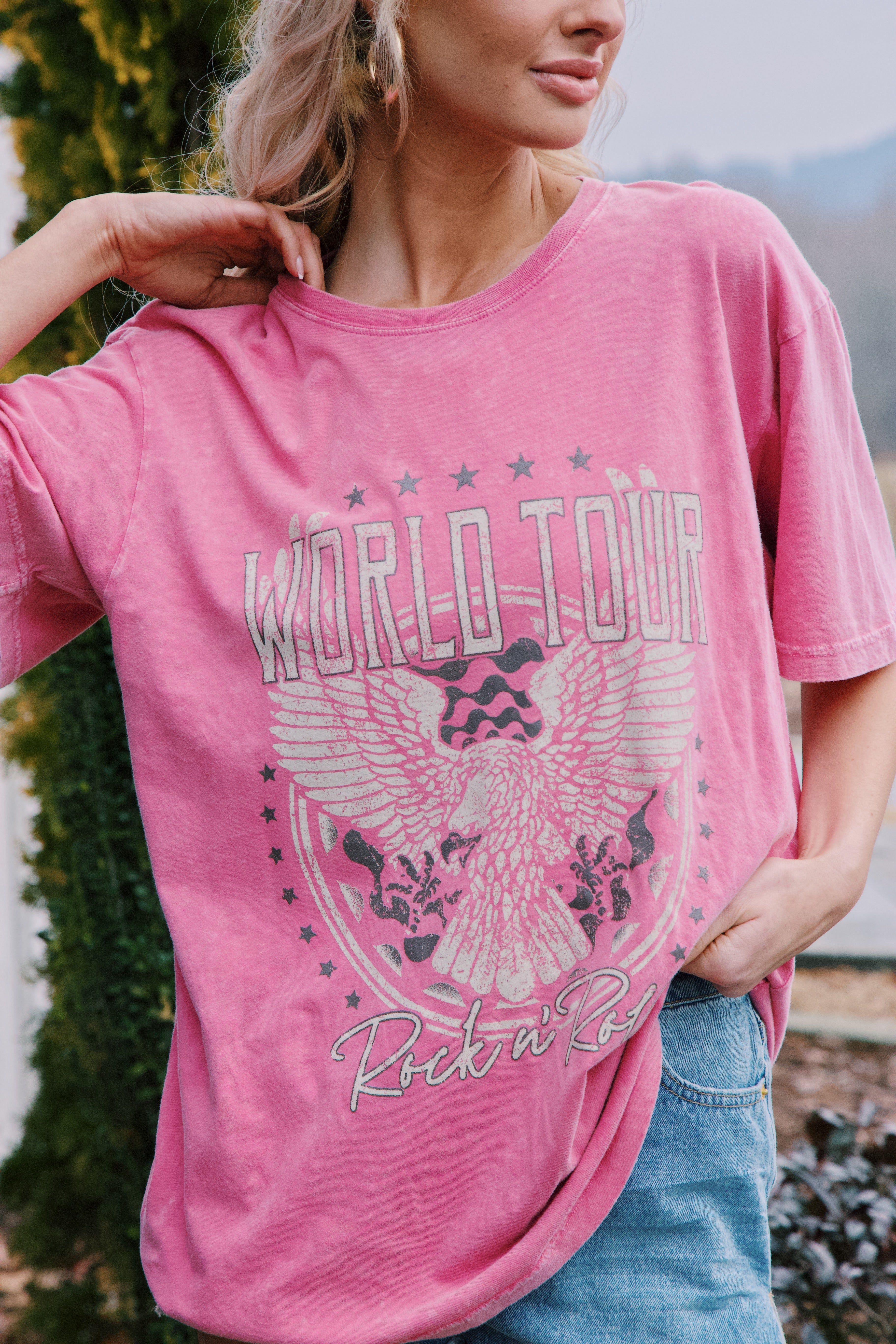 World Tour Graphic Tee, Pink sold by North & Main Clothing Company product image thumbnail 2