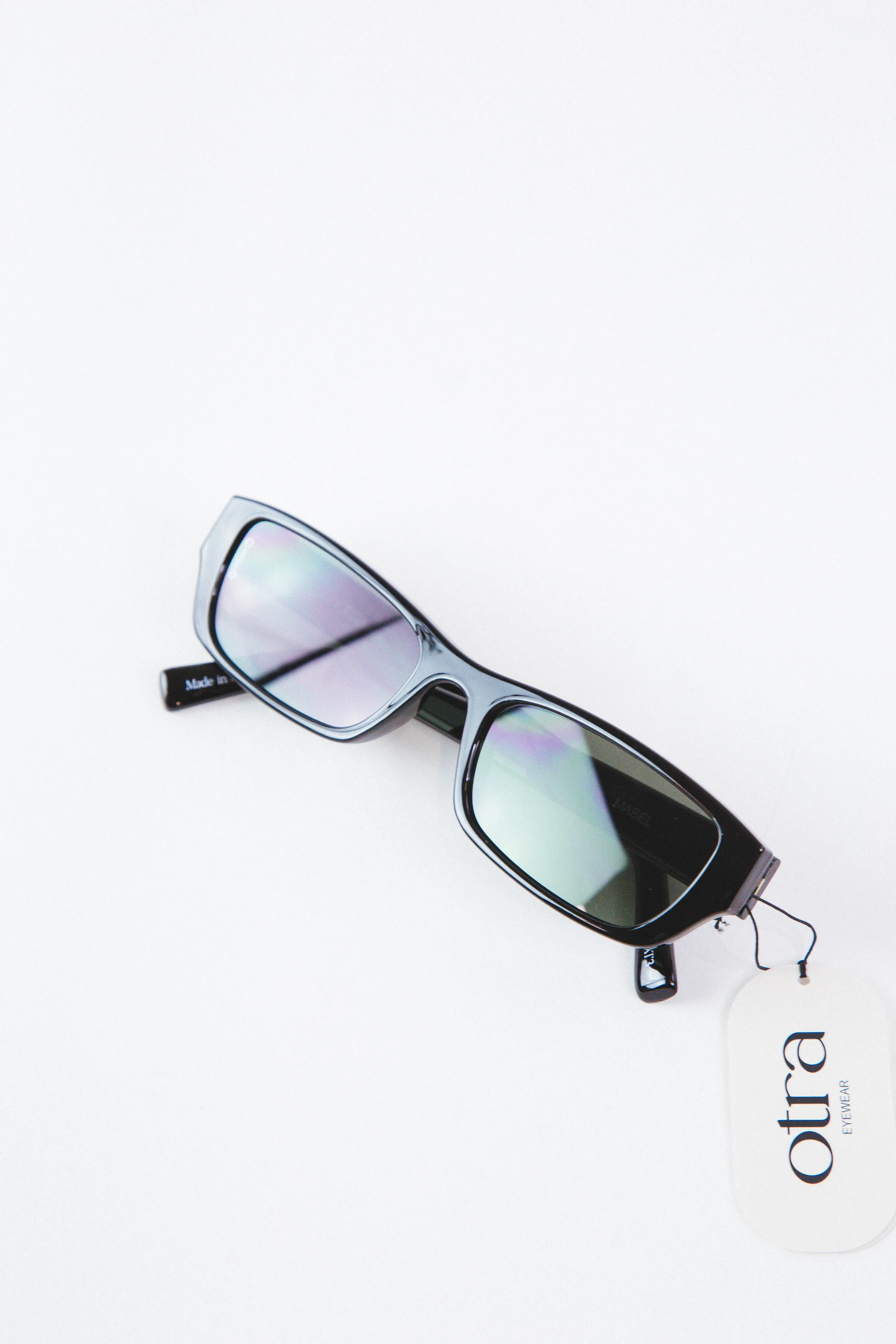 Mabel Slim Rectangular Sunglasses, Black/Green | Otra sold by North & Main Clothing Company