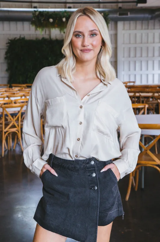 Reese Oversized Button Down Shirt, Light Khaki sold by North & Main Clothing Company